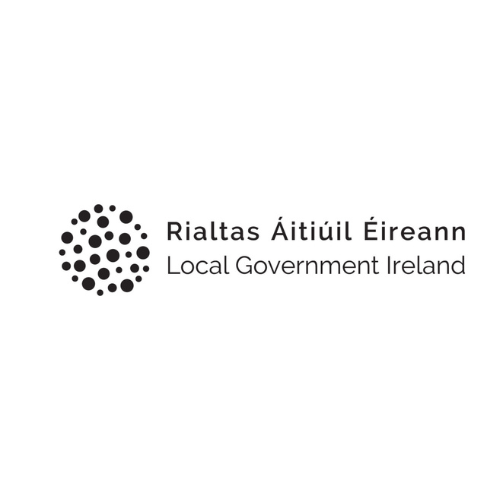 Logo of Local Government Ireland with a circular pattern of black dots and bilingual text.