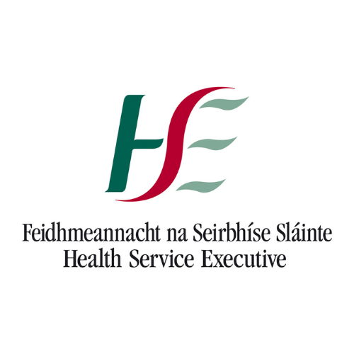 Logo of the Health Service Executive with Gaelic text and English translation
