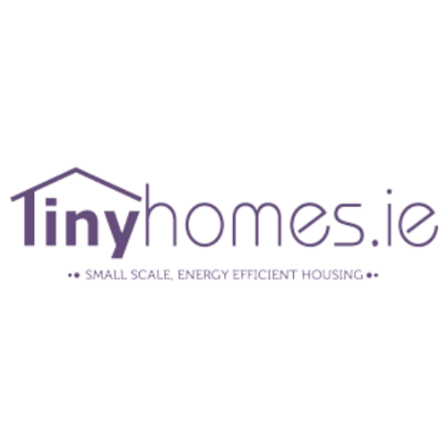 Logo for TinyHomes.ie with a purple house outline above the text, and the tagline "Small Scale, Energy Efficient Housing."
