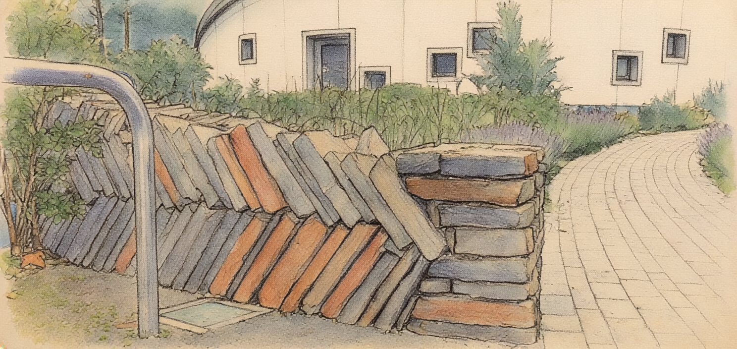 herringbone slate wall landscape architecture