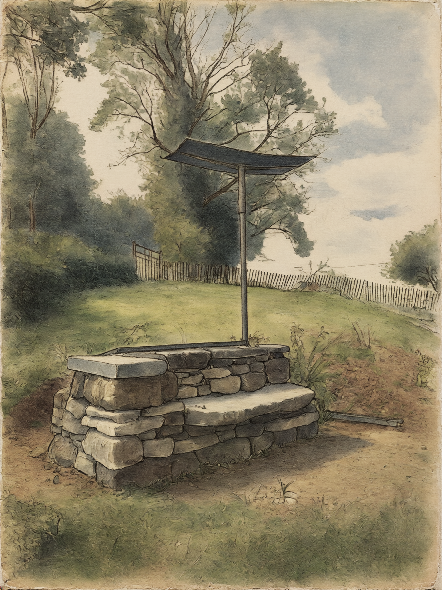 Moss bench with water collection system made of stone