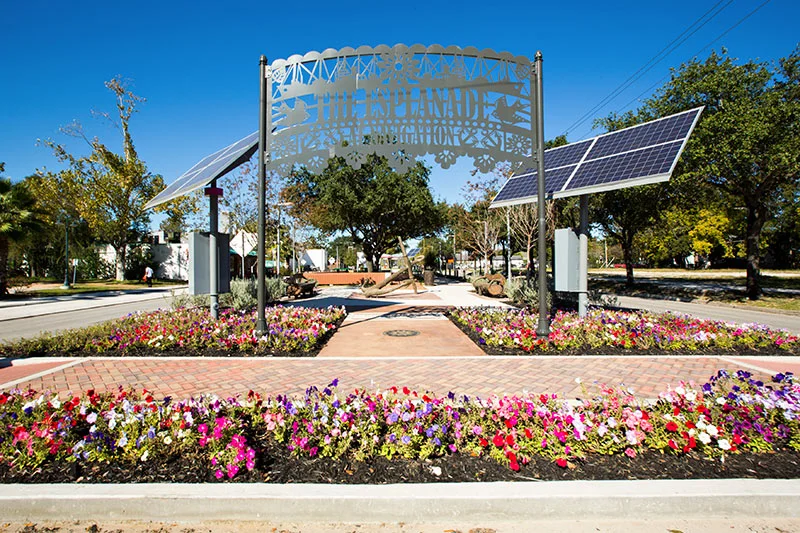 LOCATED AT: 2800 Navigation Blvd The Esplanade is also home to a weekly farm market, with offerings from local organic farmers and vendors, each Sunday from 10 am to 2 pm.