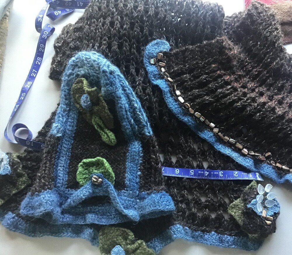 Hat and Scarf Set -  Indigo Ice and silk