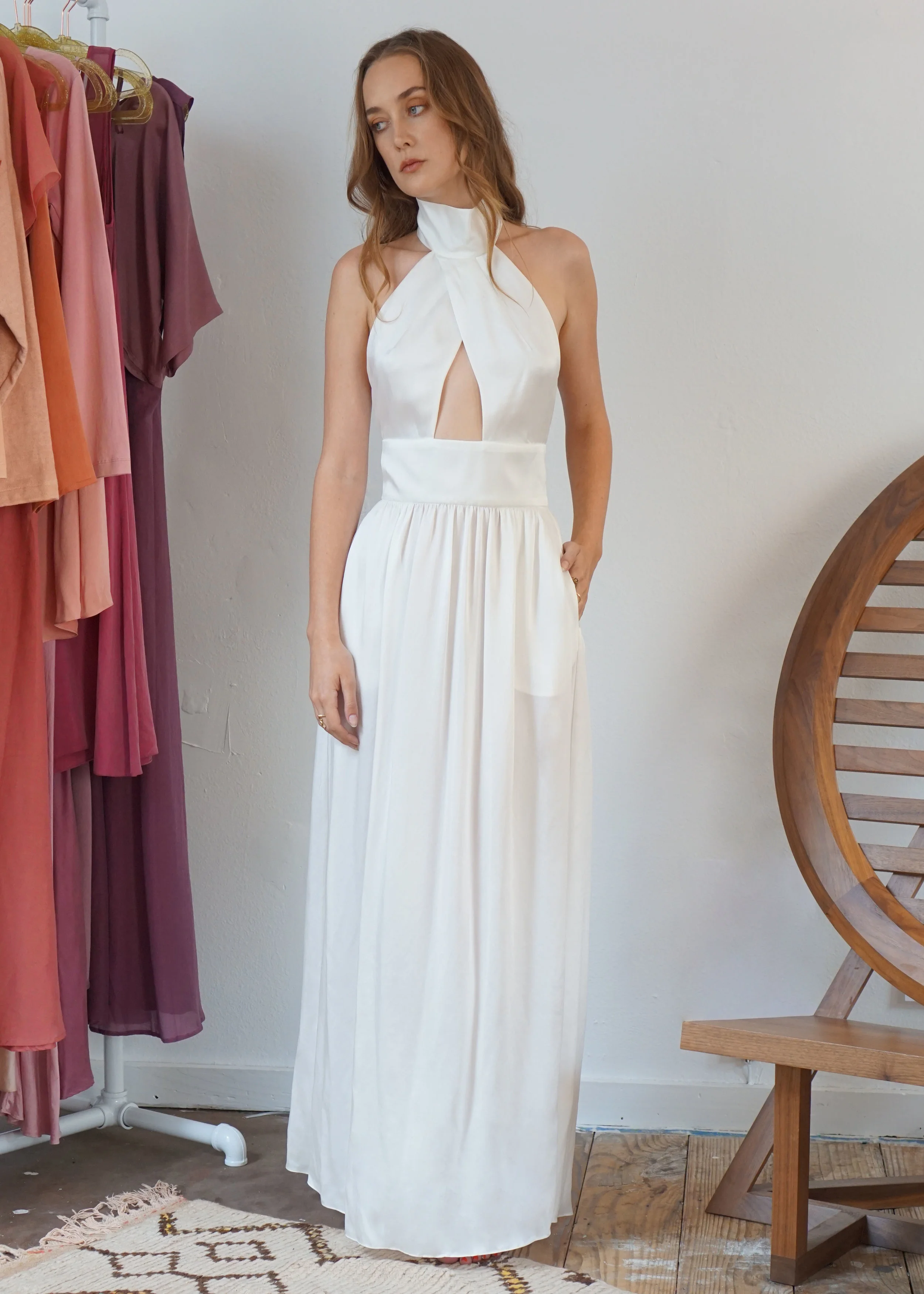 white halter gown