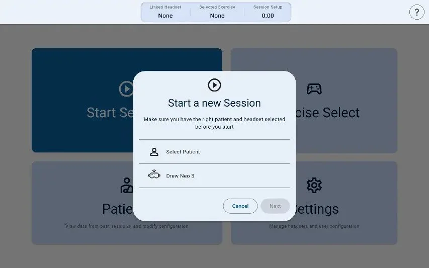 Start Session screen
