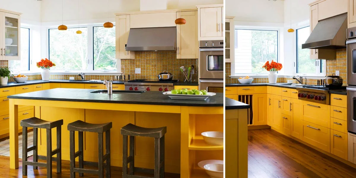 Yellow Strié Contemporary Kitchen