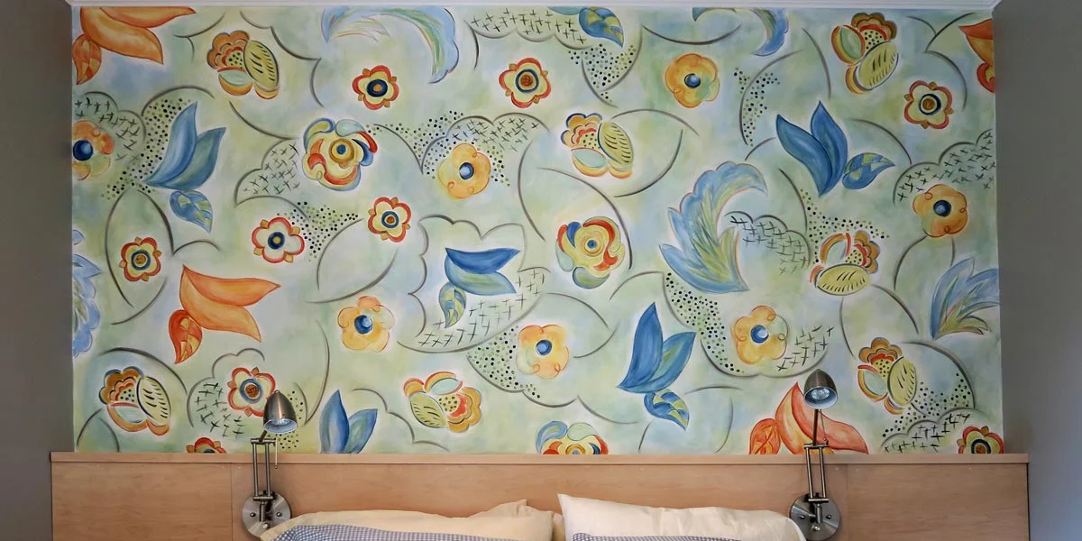 Hand Painted Custom Wall Floral Treatment Finished Wall