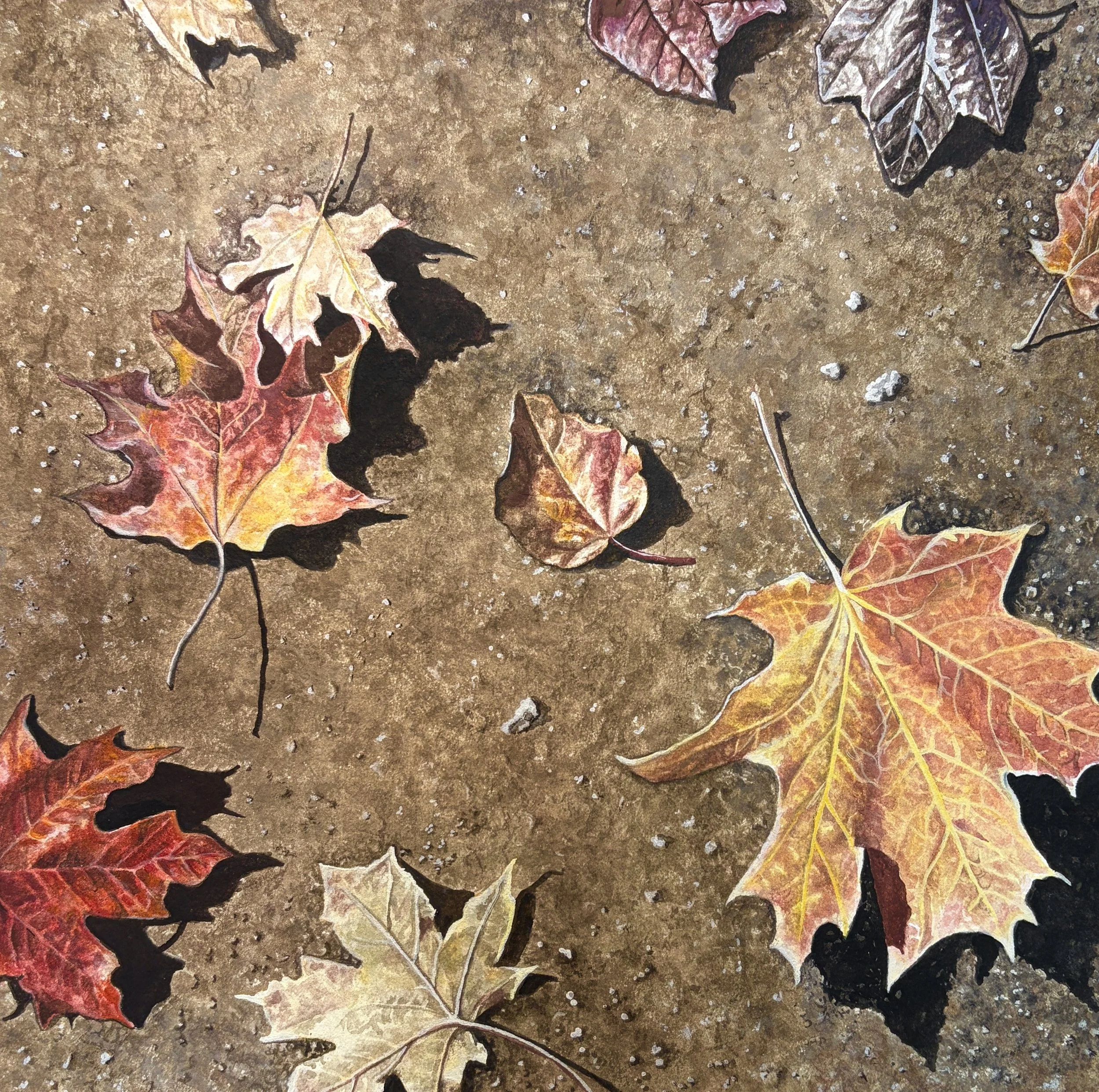 Autumn Sidewalk, Gouache on Paper