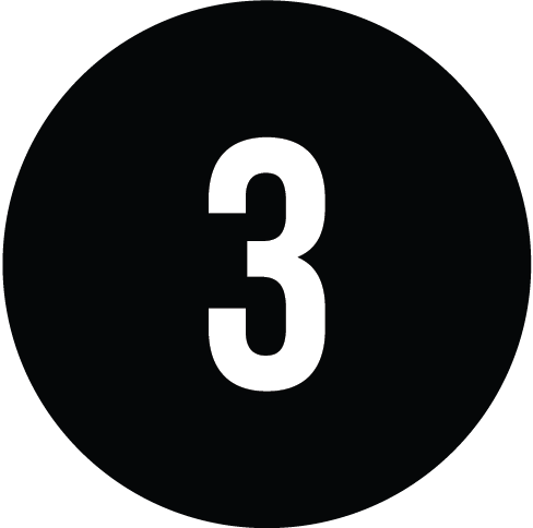 Black circular icon with a white number 3 in the center.