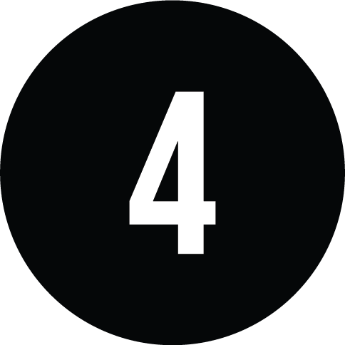A black circular background with a large white number 4 in the center.