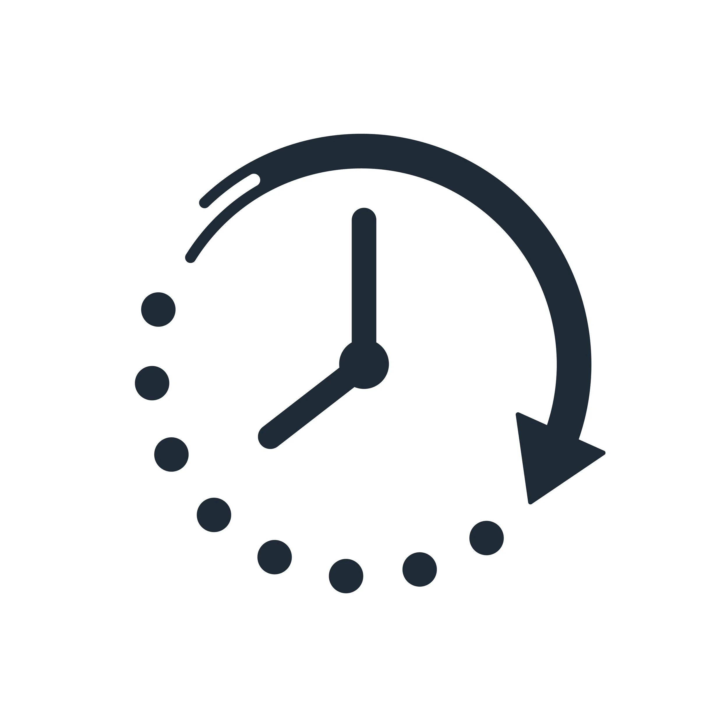 Clock showing 3:00 with a circular arrow indicating time change or reset.