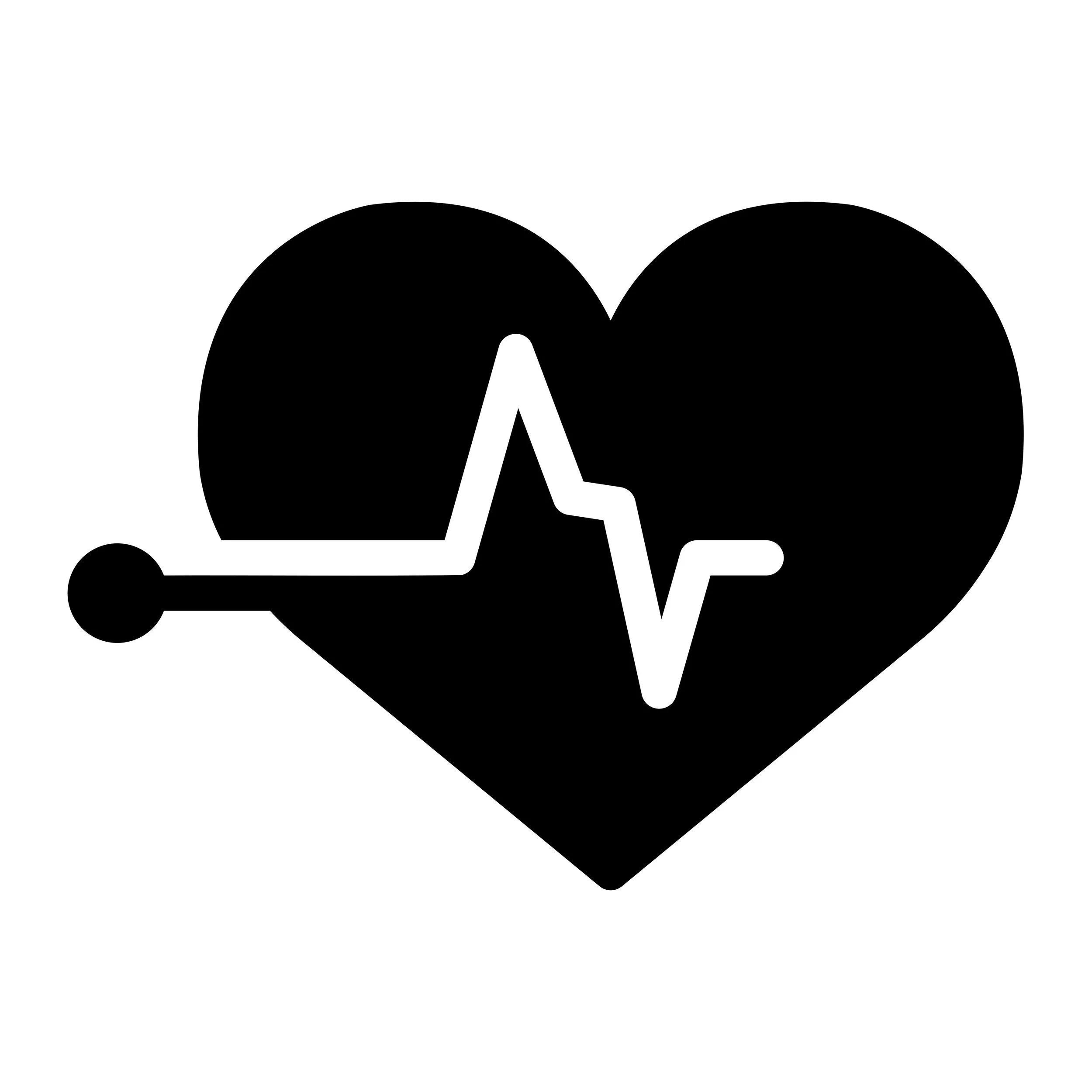 Black heart with a white electrocardiogram line running through it, and a stethoscope around the heart.