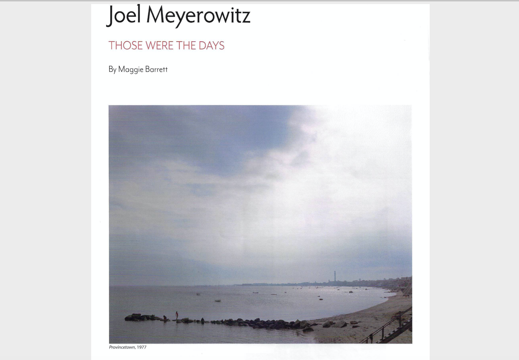 Provincetown Arts, Joel Meyerowitz, Those Were the Days