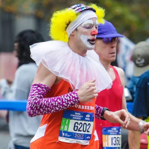 Michael during the 2017 NYC Marathon. Your eyes do not deceive you. Photo by Bob Smyth .