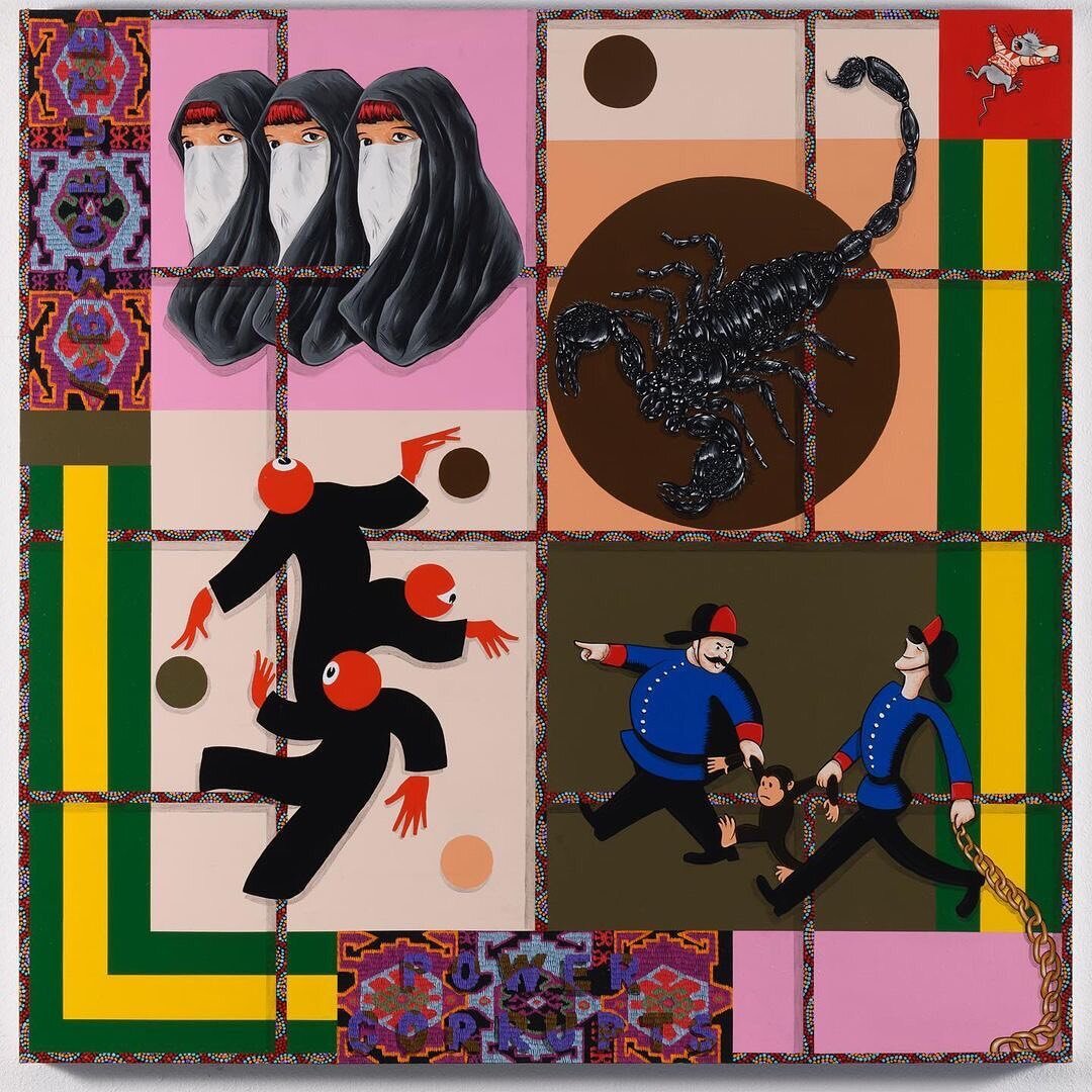Amir Fallah is blazing a new trail🔥His work is a mix of cultures and traditions that results in a style all his own. Check his show at @dennydimingallery @amirhfallah  #painting #fineart #contemporaryart