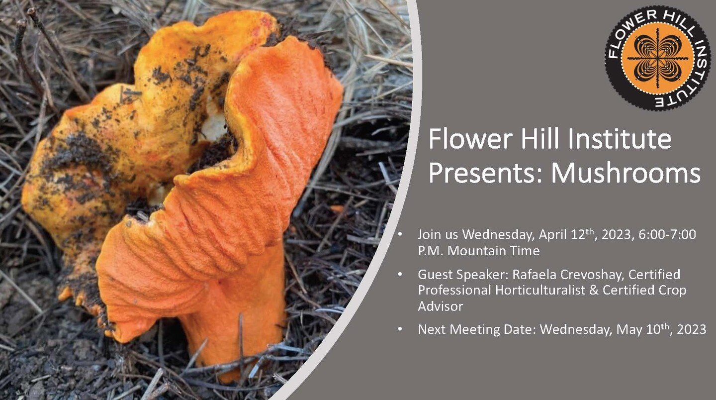 Join us tomorrow! Wednesday, April 12th, from 6 pm - 7 pm Mountain Time for a virtual mushroom presentation with guest speaker Rafaela Crevoshay, Certified Professional Horticulturalist and Certified Crop Advisor.

Interested attendees will have the 