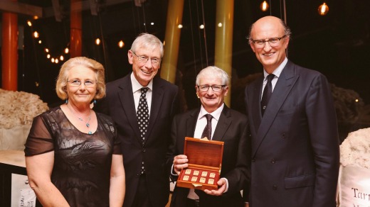 Winners of the Vellus Aureum, Susan (left) and David (centre right) Rowbottom with Chairman Paolo Zegna (right) and ASWGA President Simon Cameron (centre left). Photo: Karon Photography