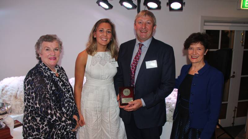 Southern Grampians Shire mayor Mary-Ann Brown, Glenara Merinos' Rachael and father, Trevor Mibus with Australian Country Spinners chief executive Brenda McGahon.