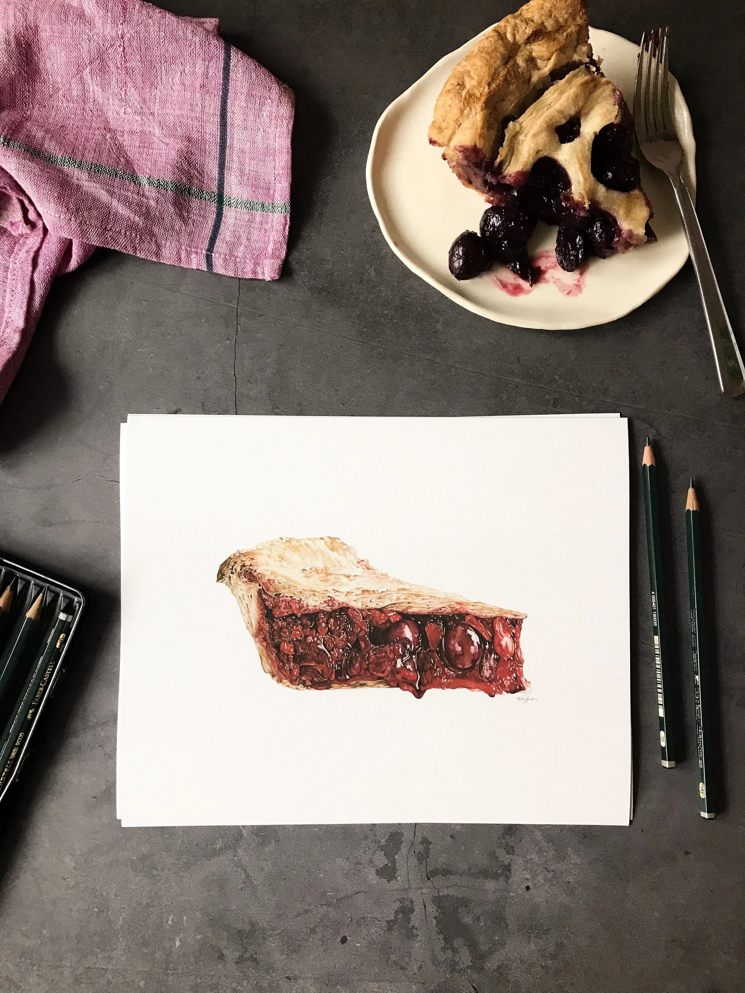 Cherry Pie Small Archival Print on countertop Molly Reeder Virginia Food Illustrator &amp; Stylist
