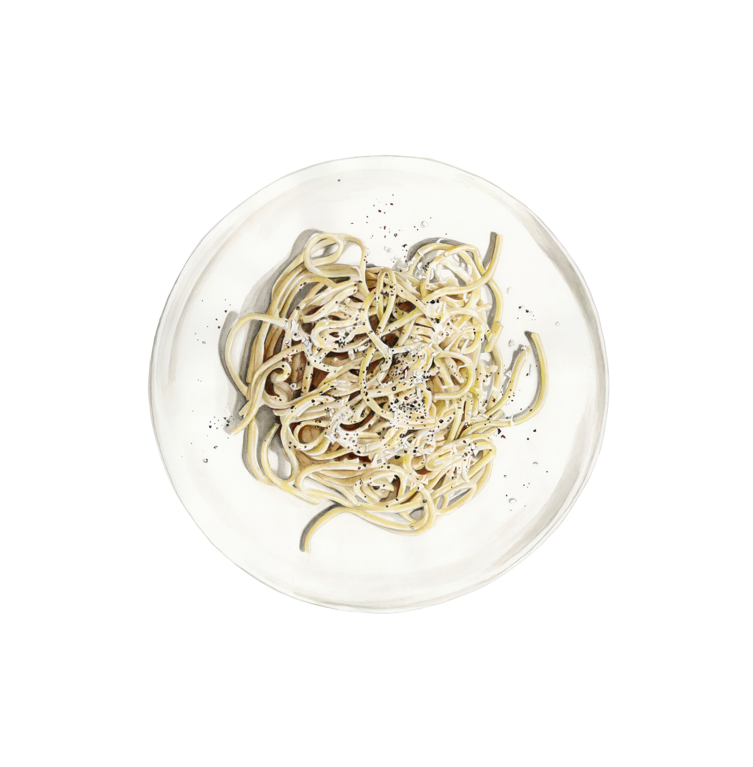 Cacio e Pepe Pasta in watercolor 