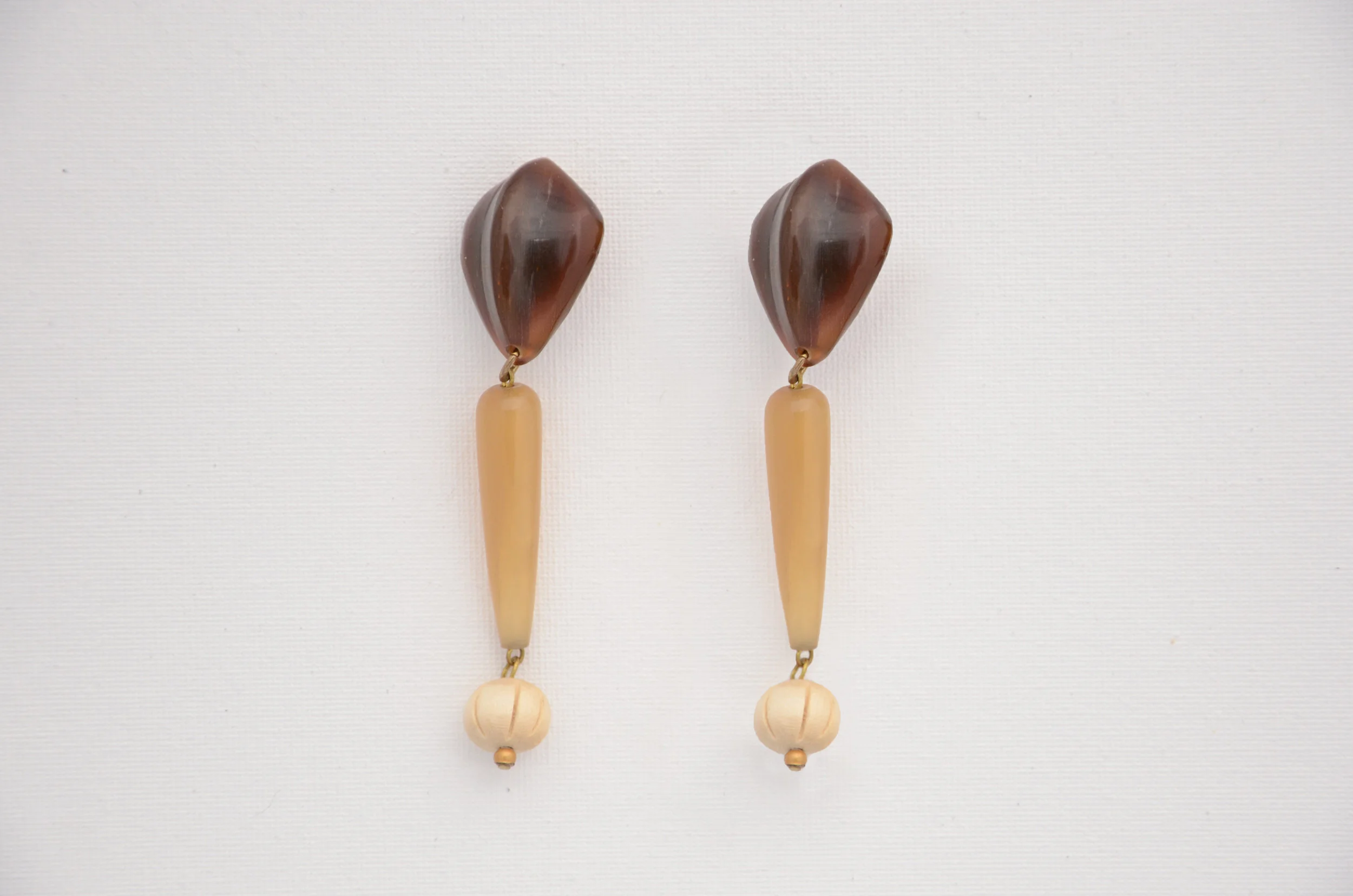 1970's-80's Brown + Nude + Cream Resign Clip Earrings