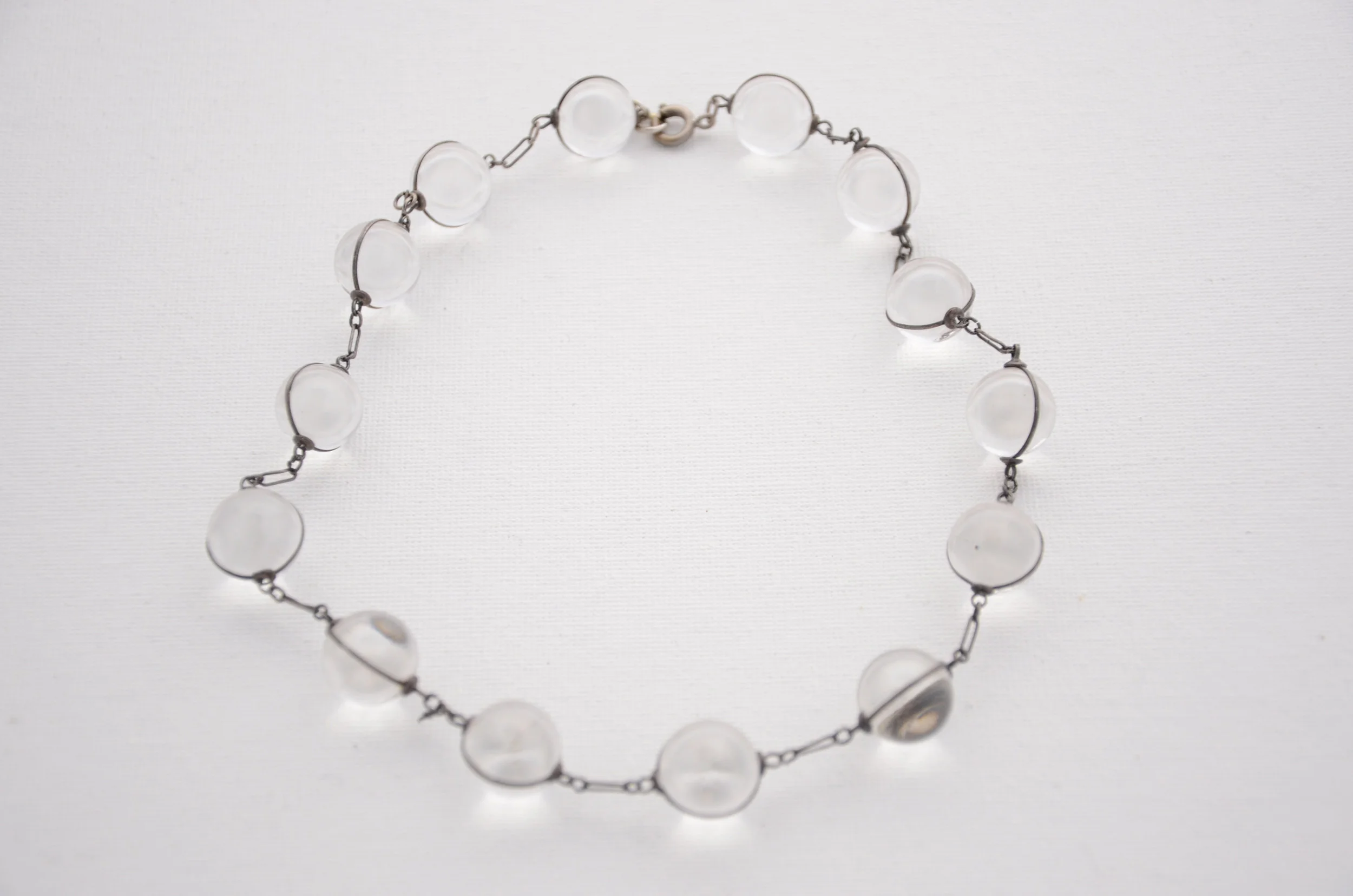 1930's Crystal Glass Balls + Sterling Silver Chain