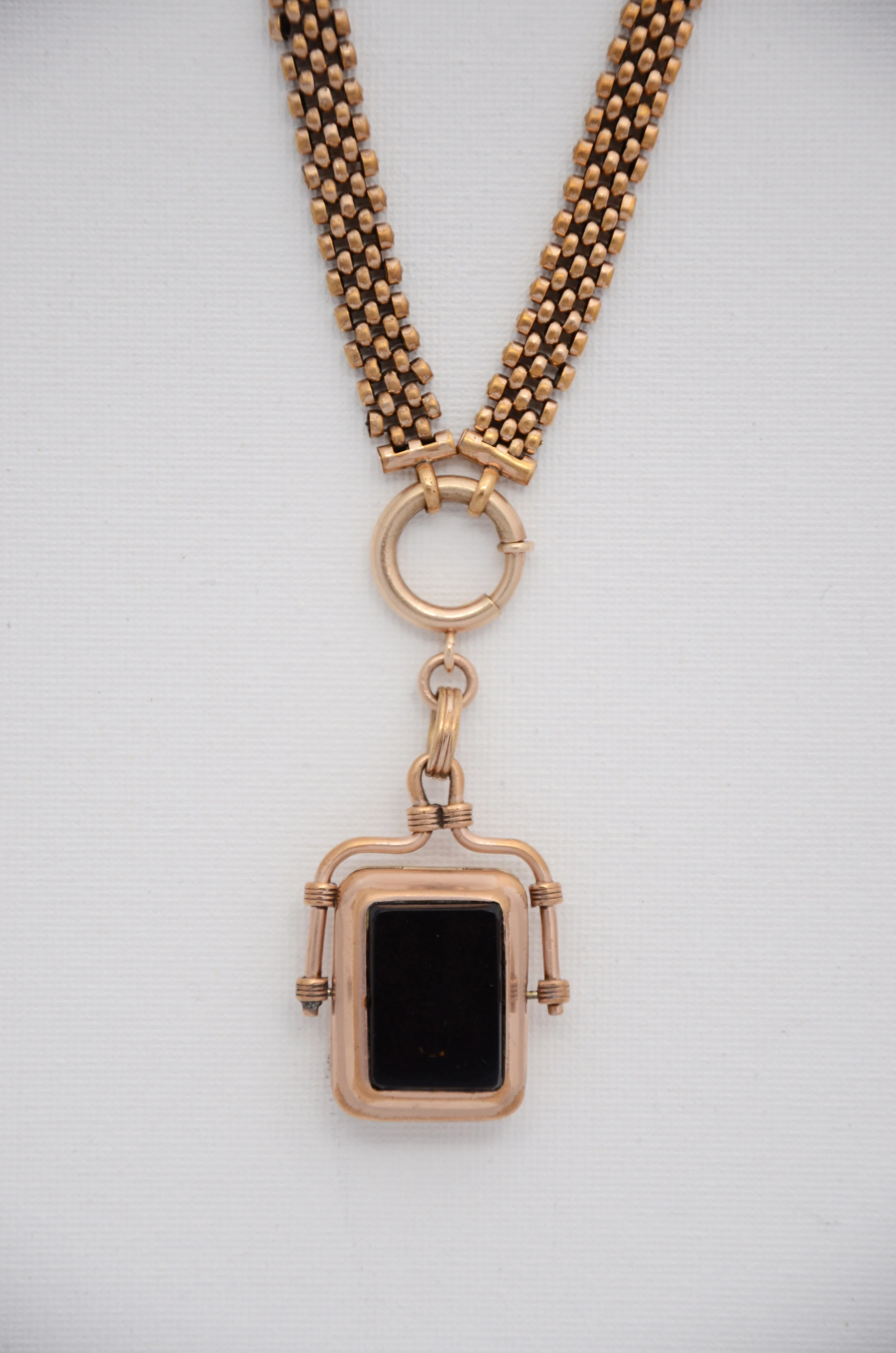 "Teens" Victorian Gold Filled Necklace with Rotating Onyx + Toffee Pendant