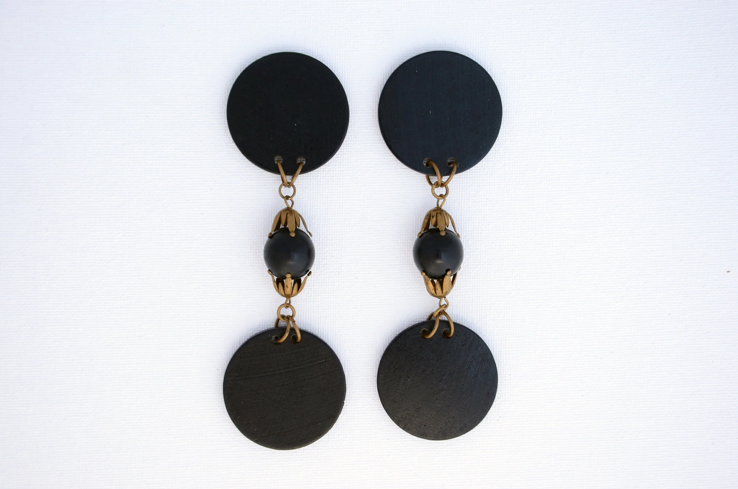 1930's Black Wood Drop Earrings