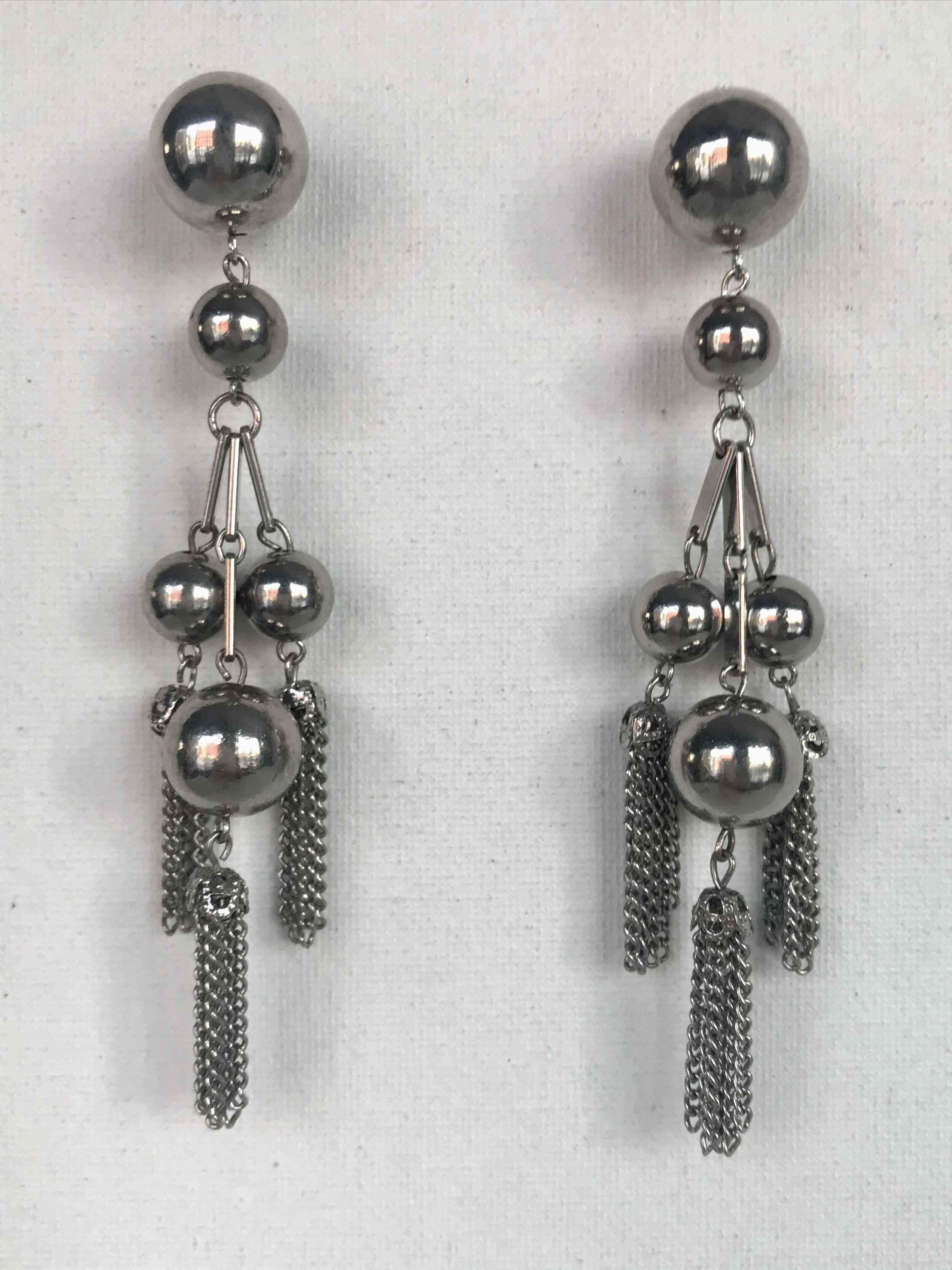 1970's Silver Chain and Ball Chandelier Drop Earrings