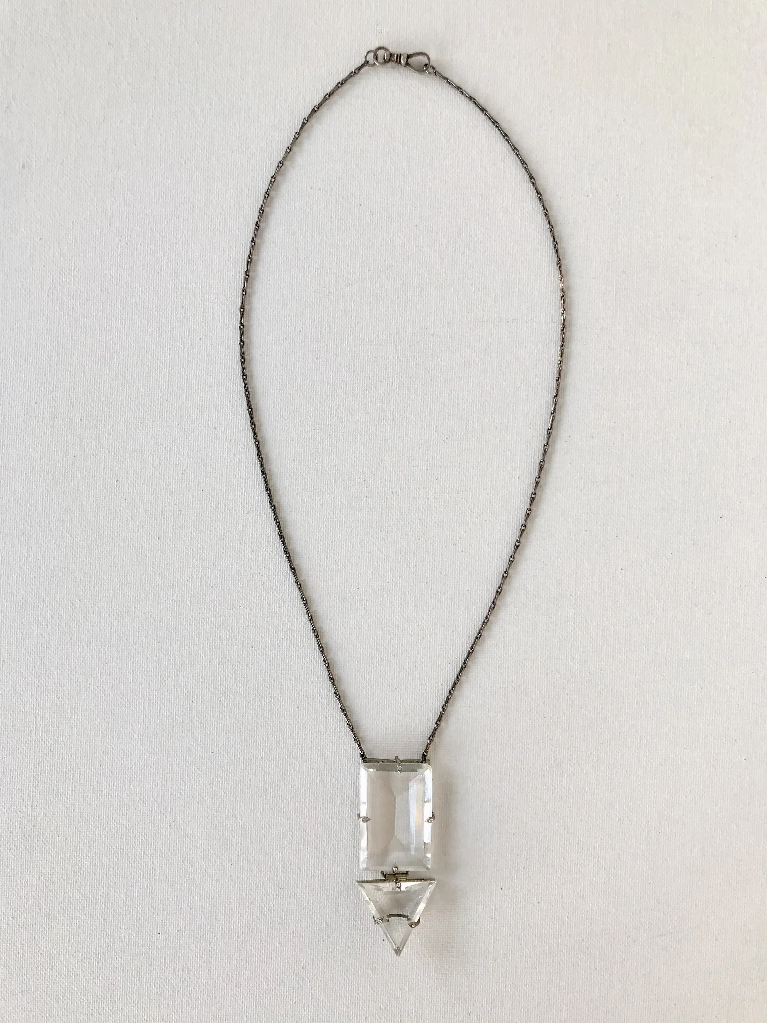 1930's Crystal Pendant Pin Necklace