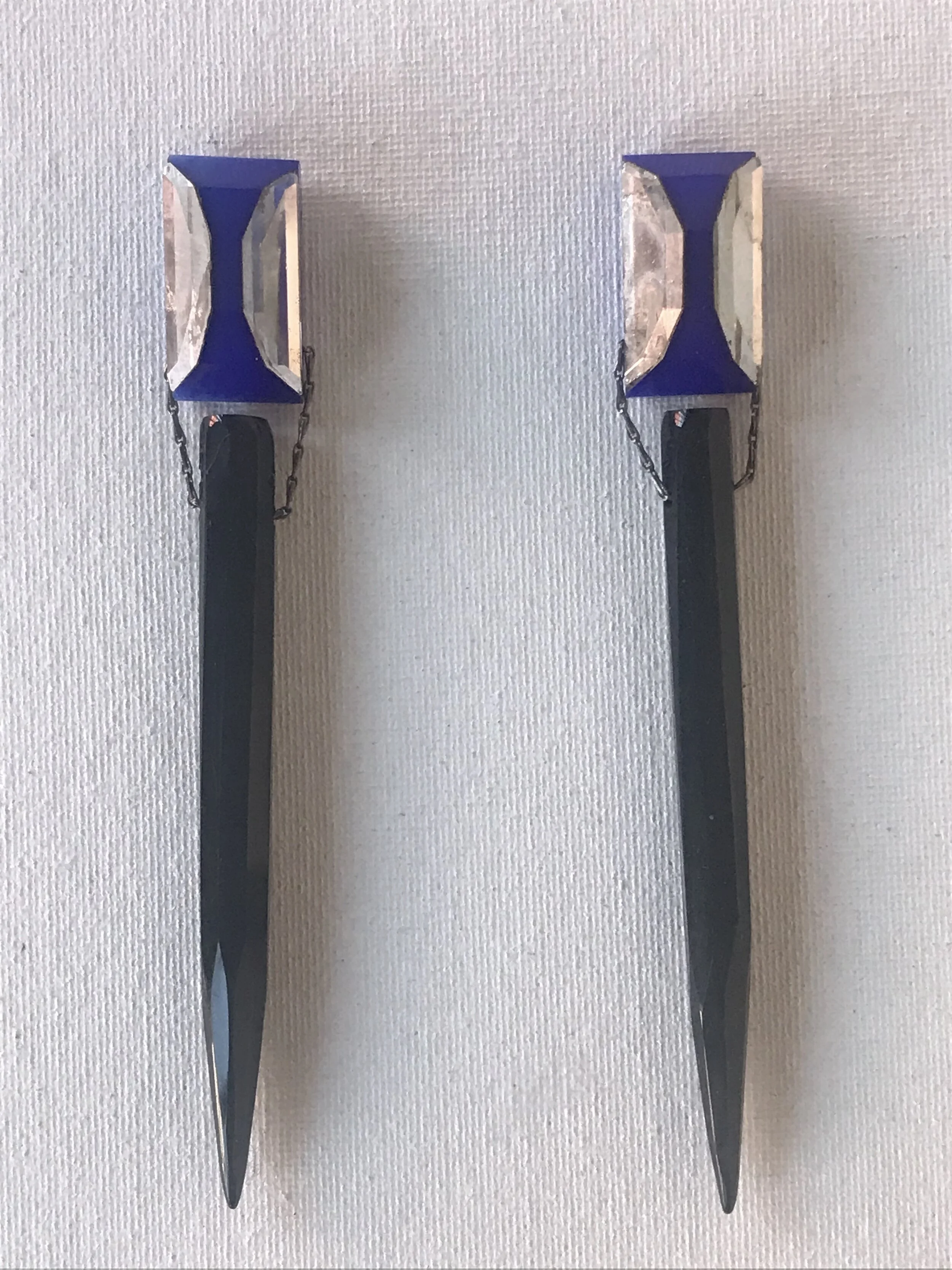 1930's Deco Inspired Azul + Black Earrings