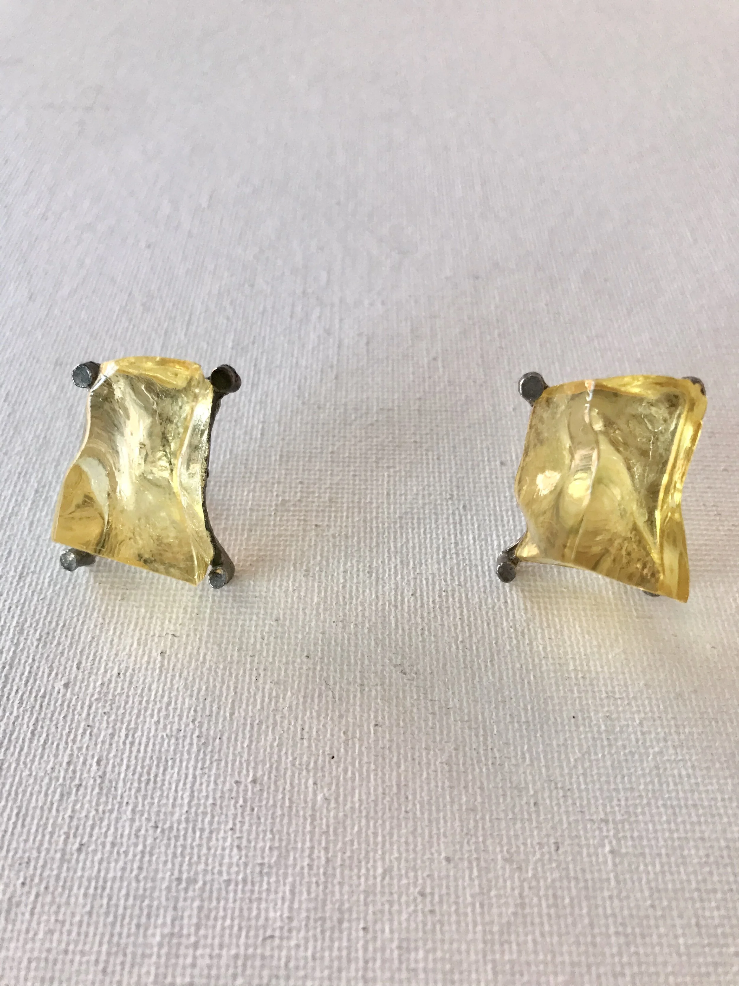 1980's Silver + Yellow Lucite Earrings 