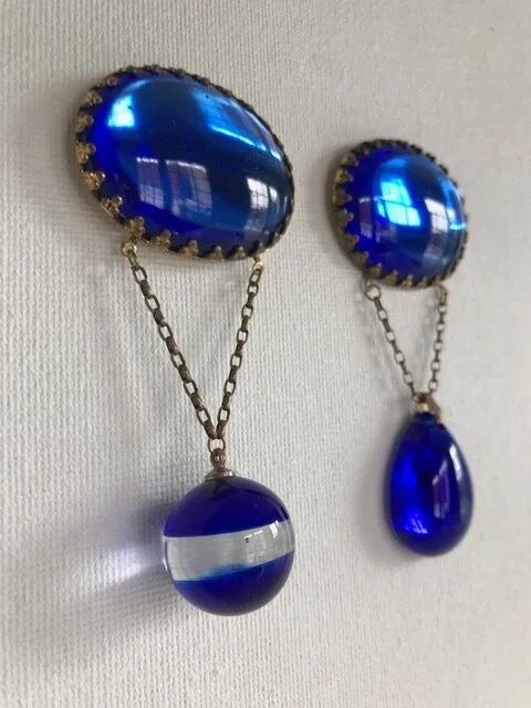 1920's Azul Glass Drop Earrings