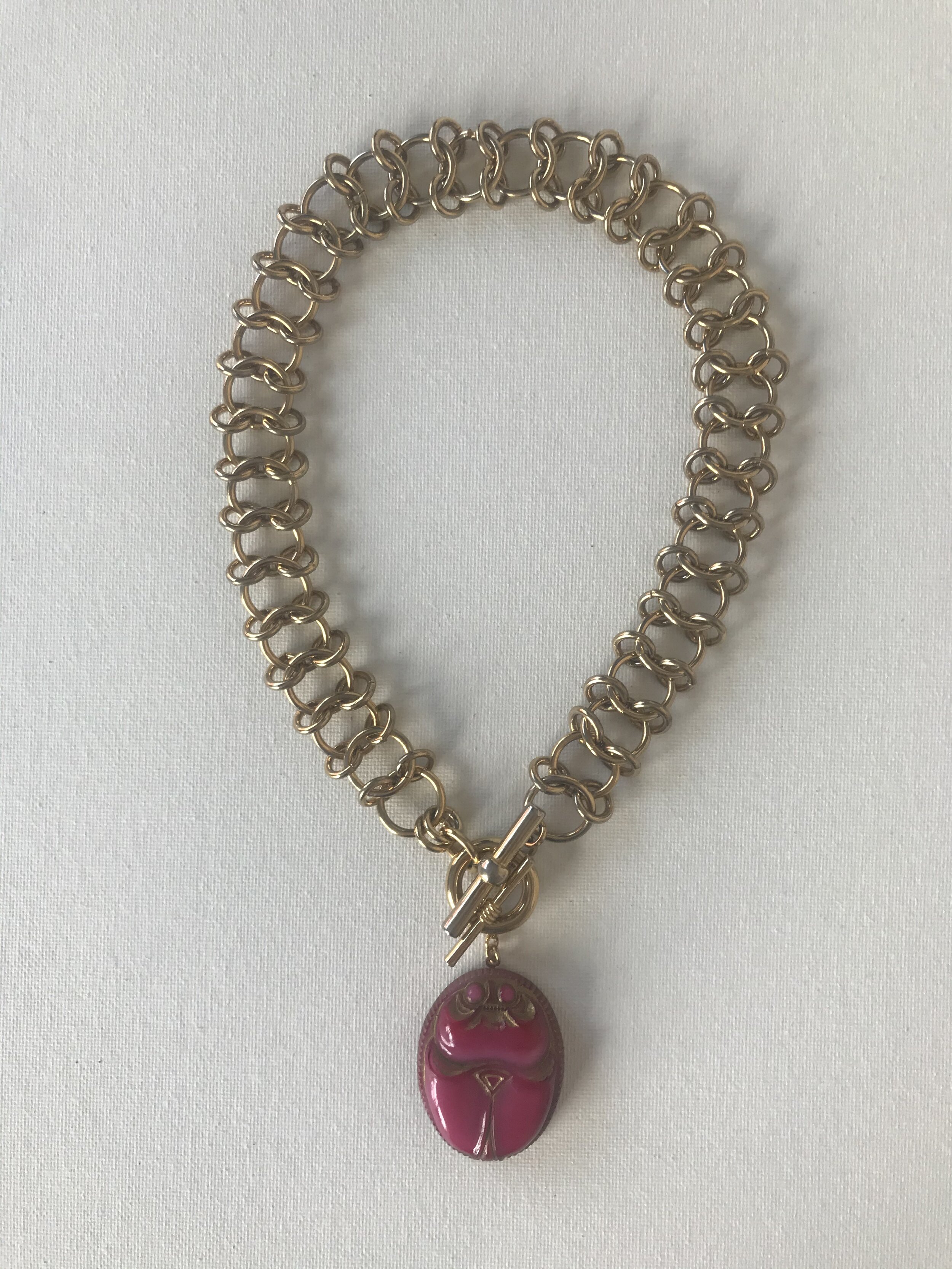 1980's Goldtone Infinity Link Chain with Removable 1920’s Pink Beetle Pendant