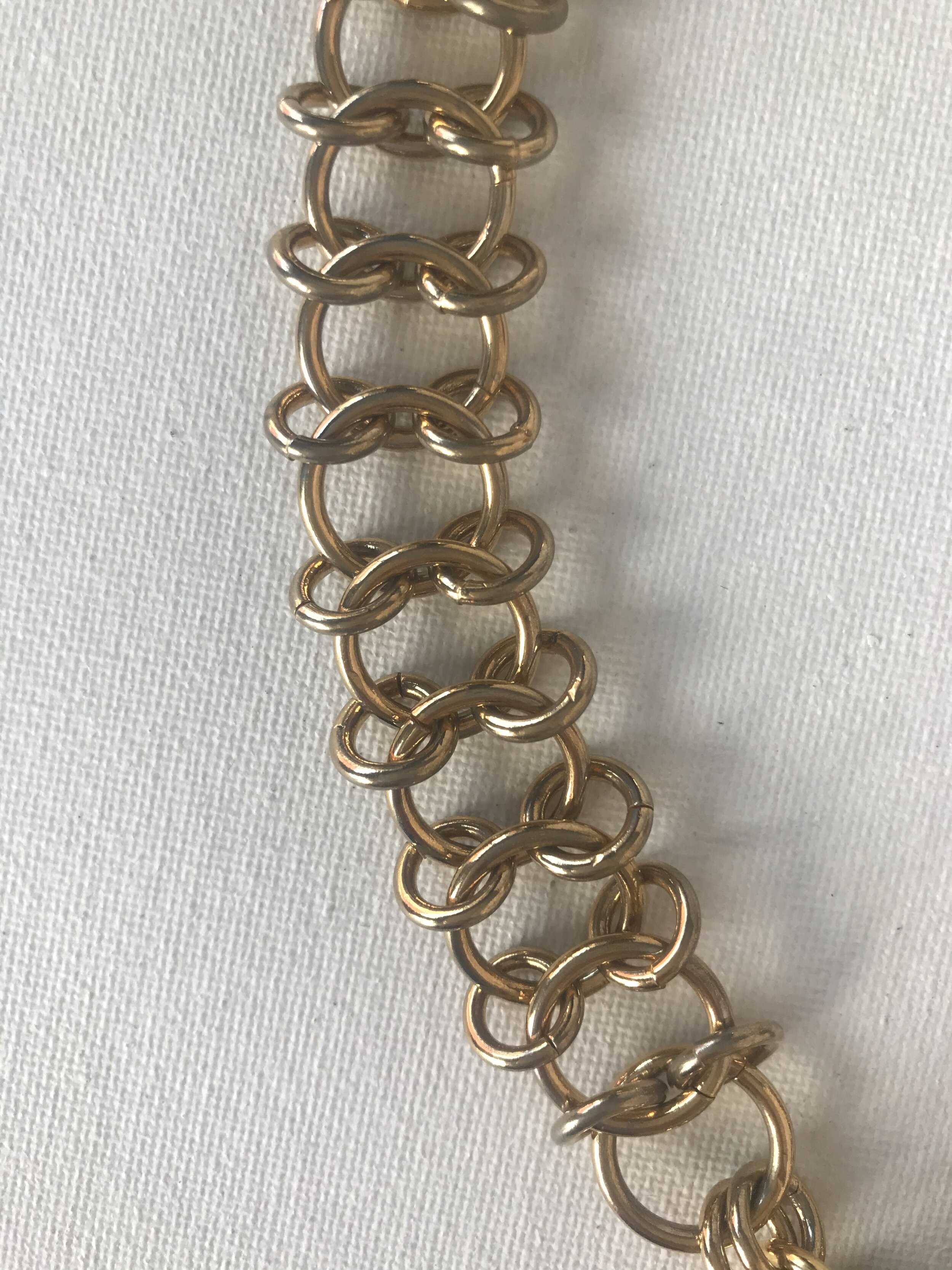 1980's Goldtone Infinity Link Chain Detail of 1920's Pink Beetle Necklace
