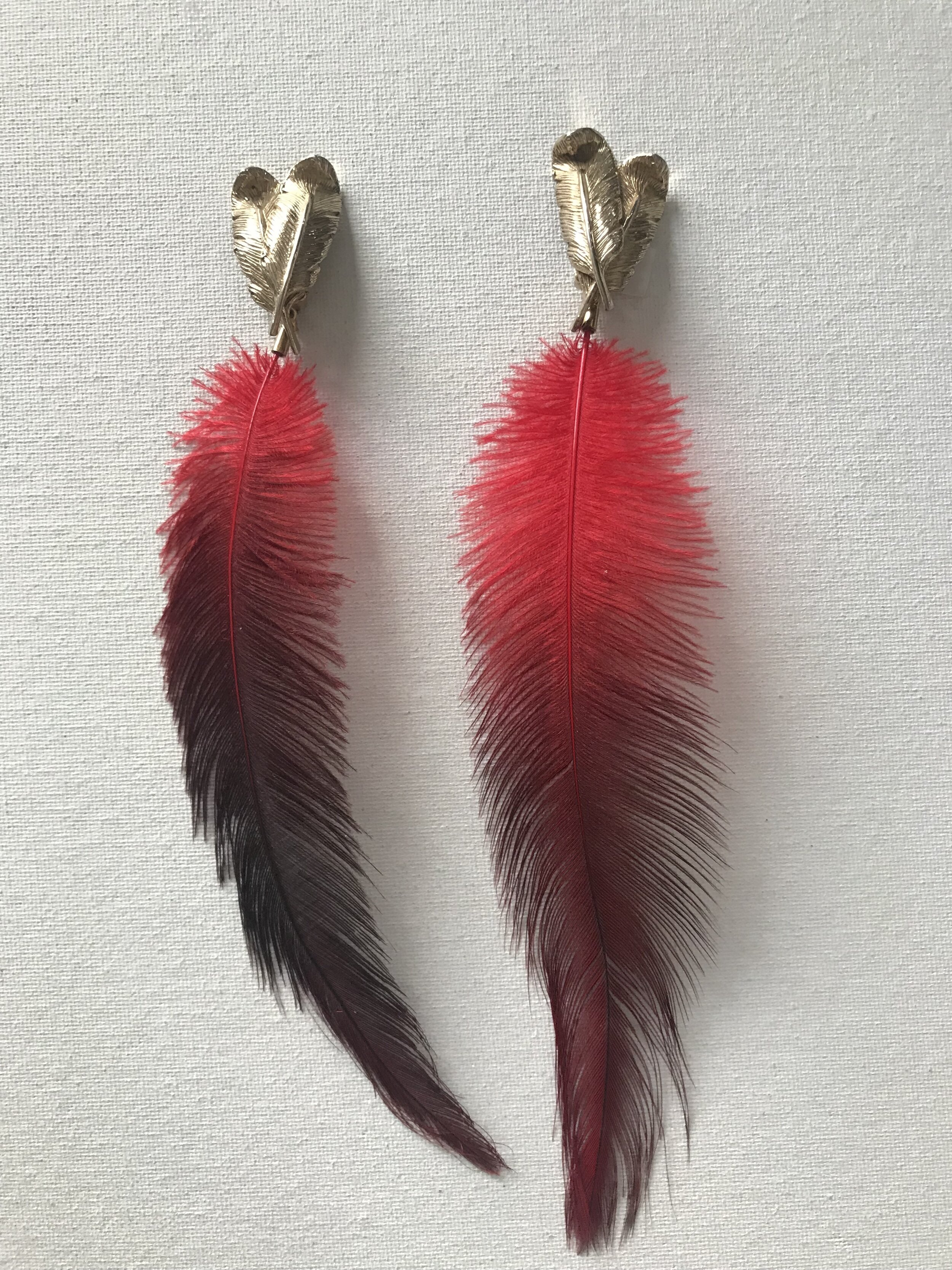 1950’s Gold Feather with Red Ombre Feather Earrings