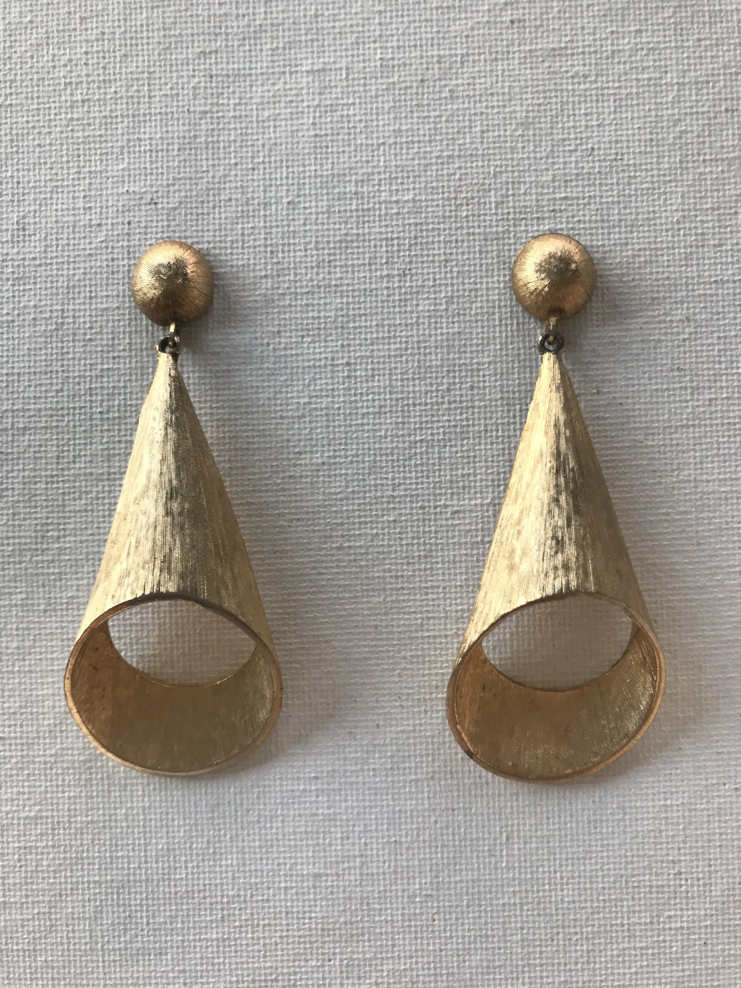 Goldtone Brush Textured Cone Drop Earrings