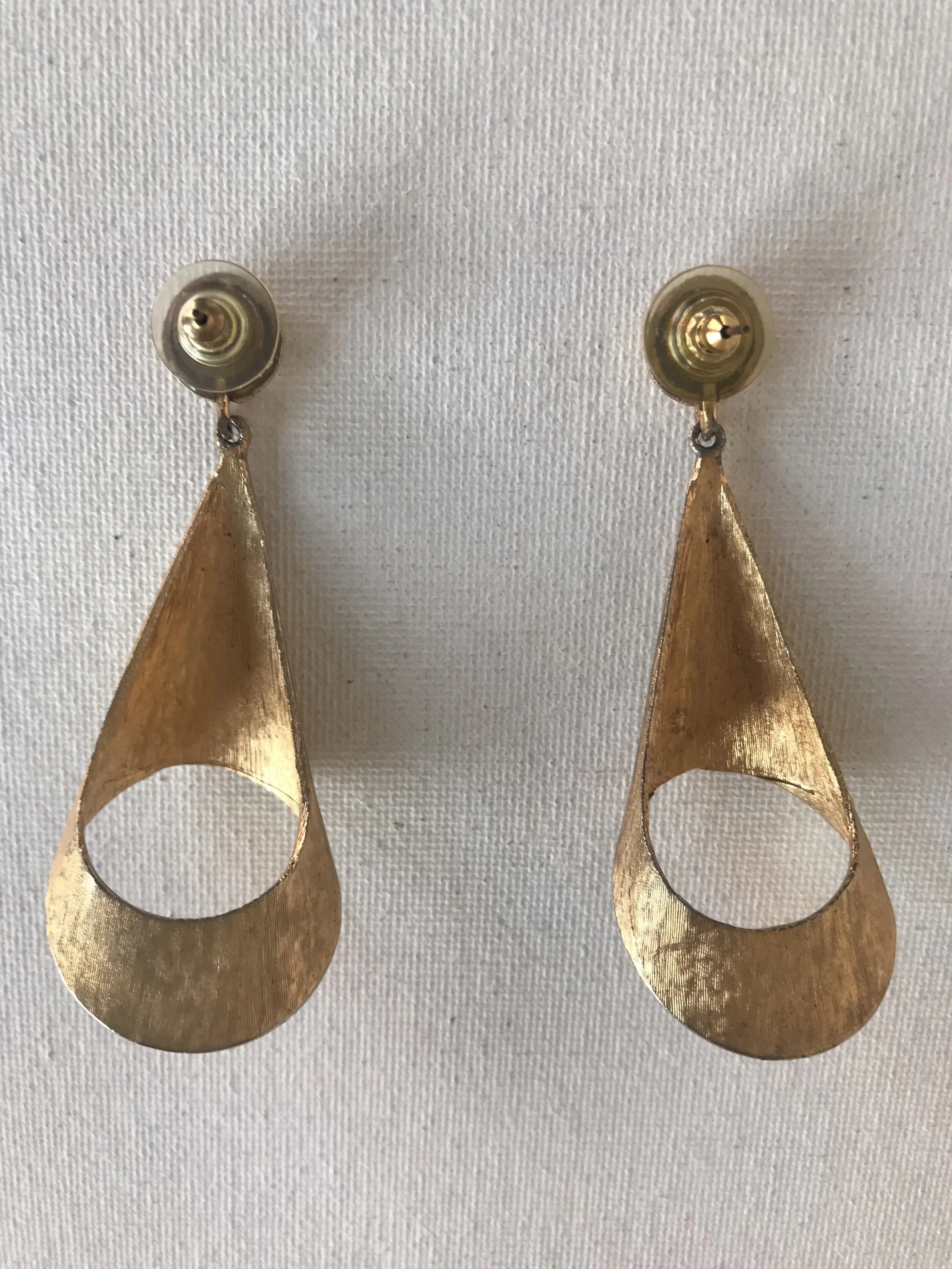 Back View of Goldtone Brush Textured Cone Drop Earrings