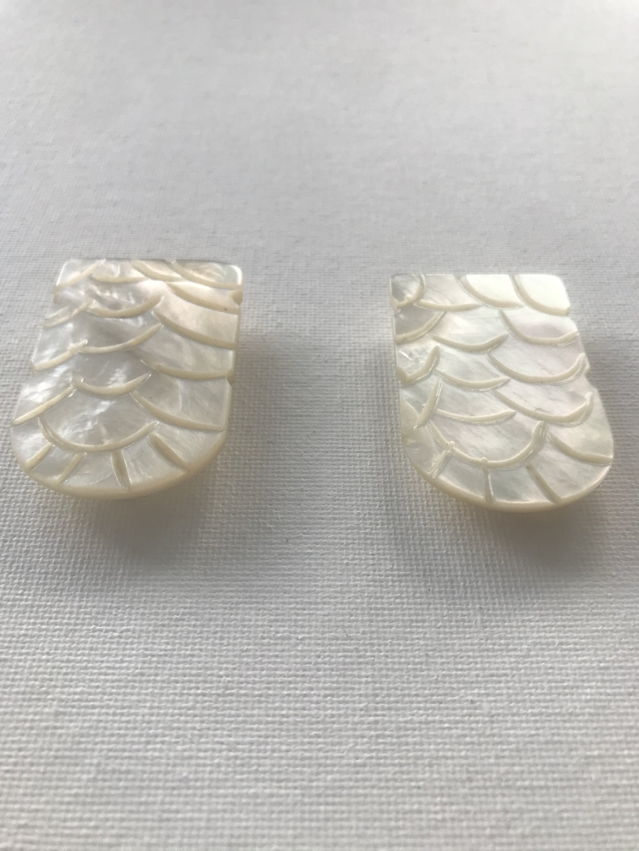 Detail View of 1940's Carved Pearl Dress Clips