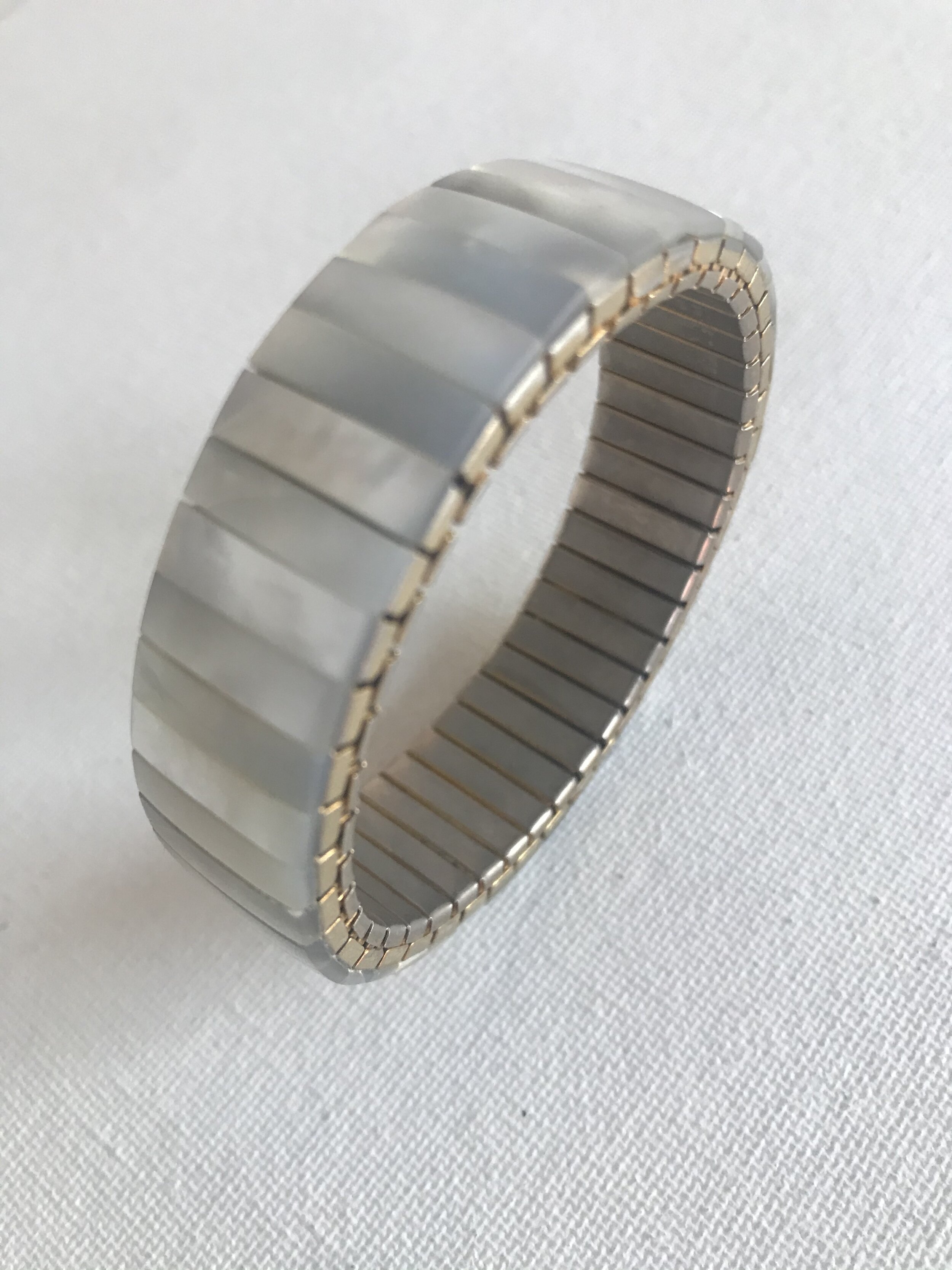 Detail View of 1980's Mother of Pearl Stretch Bracelet