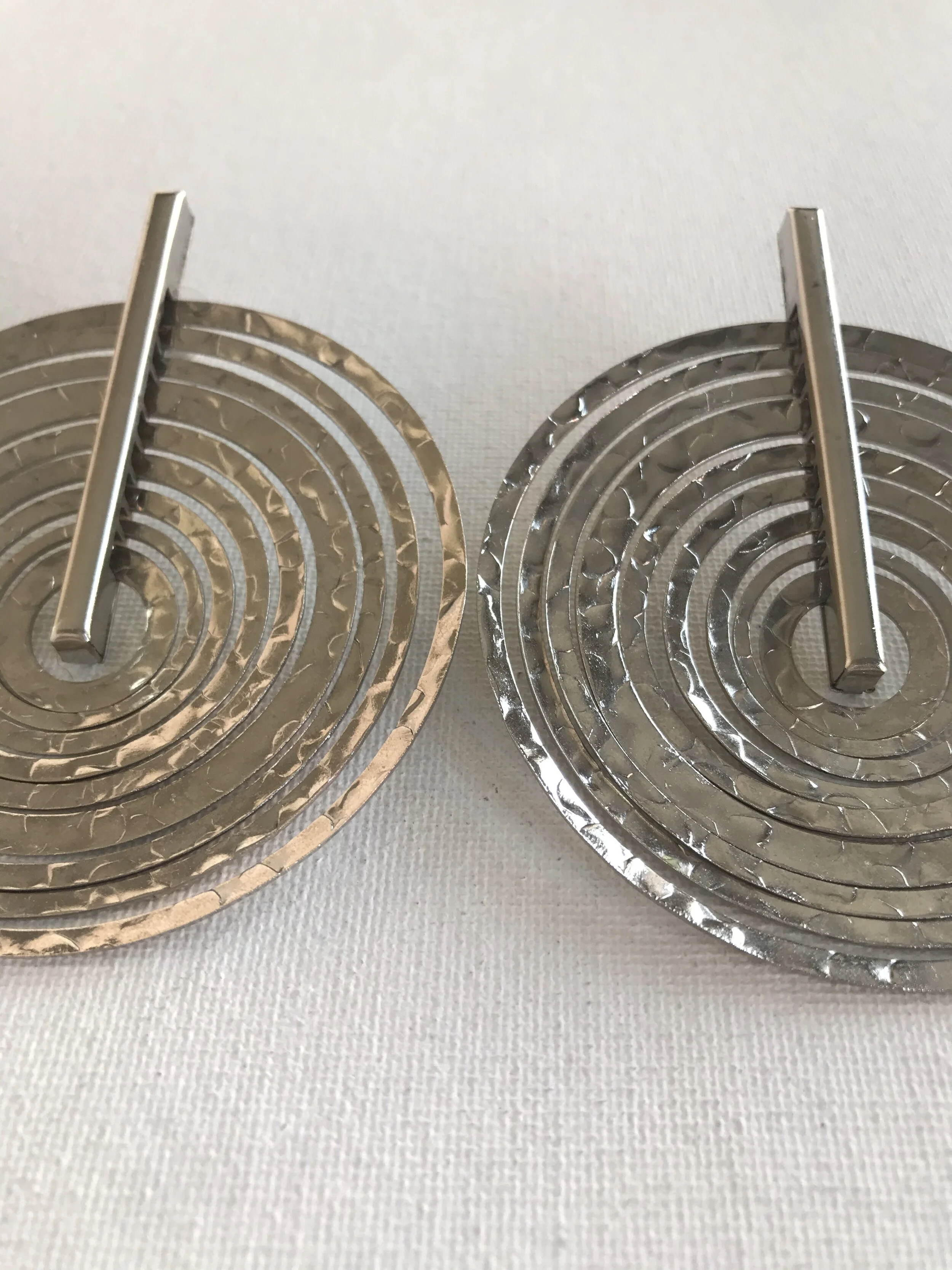 1980's Silver Hammered Concentric Circle Earrings