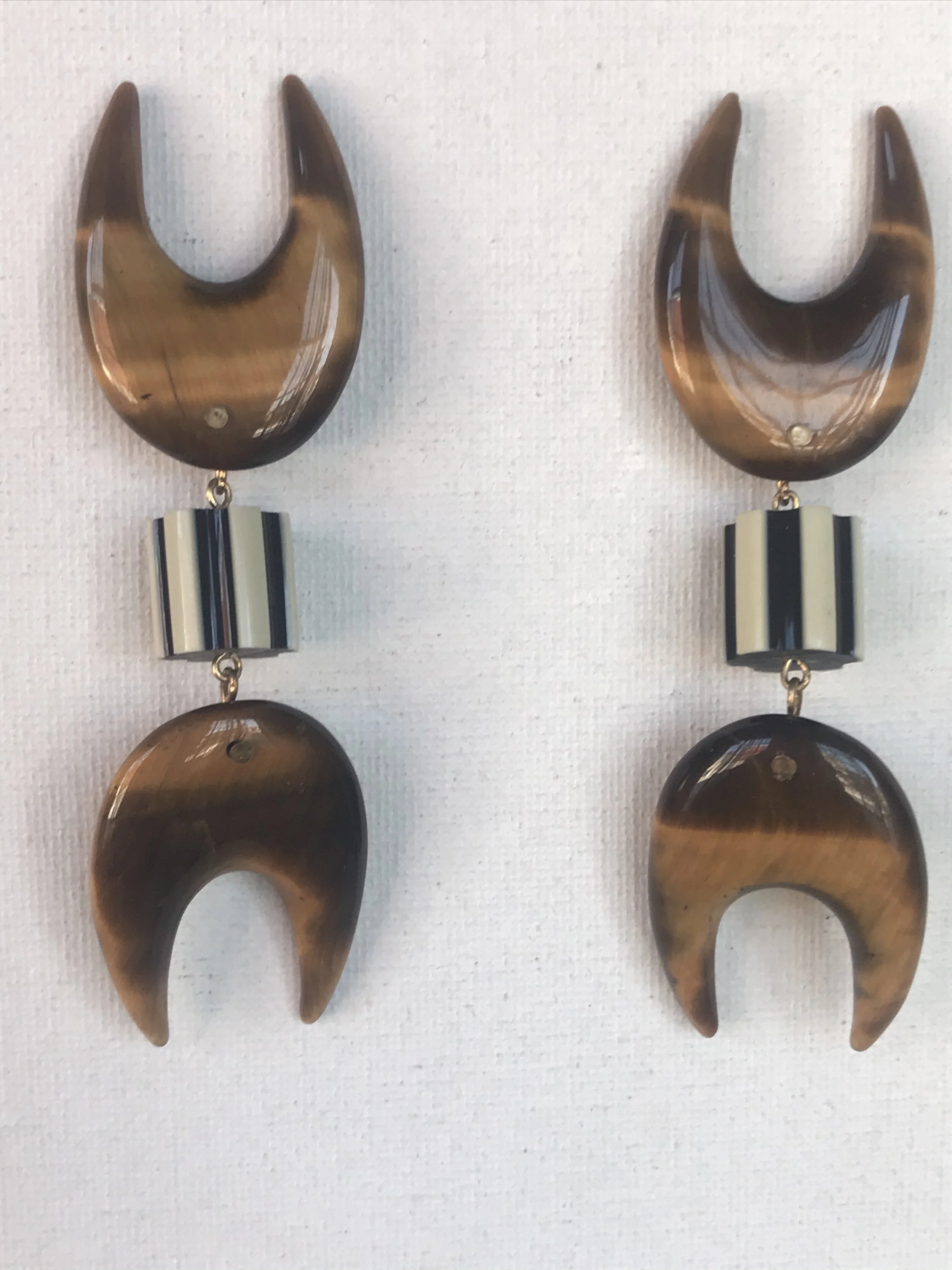 1980's Tigereye Stone Drop Earrings