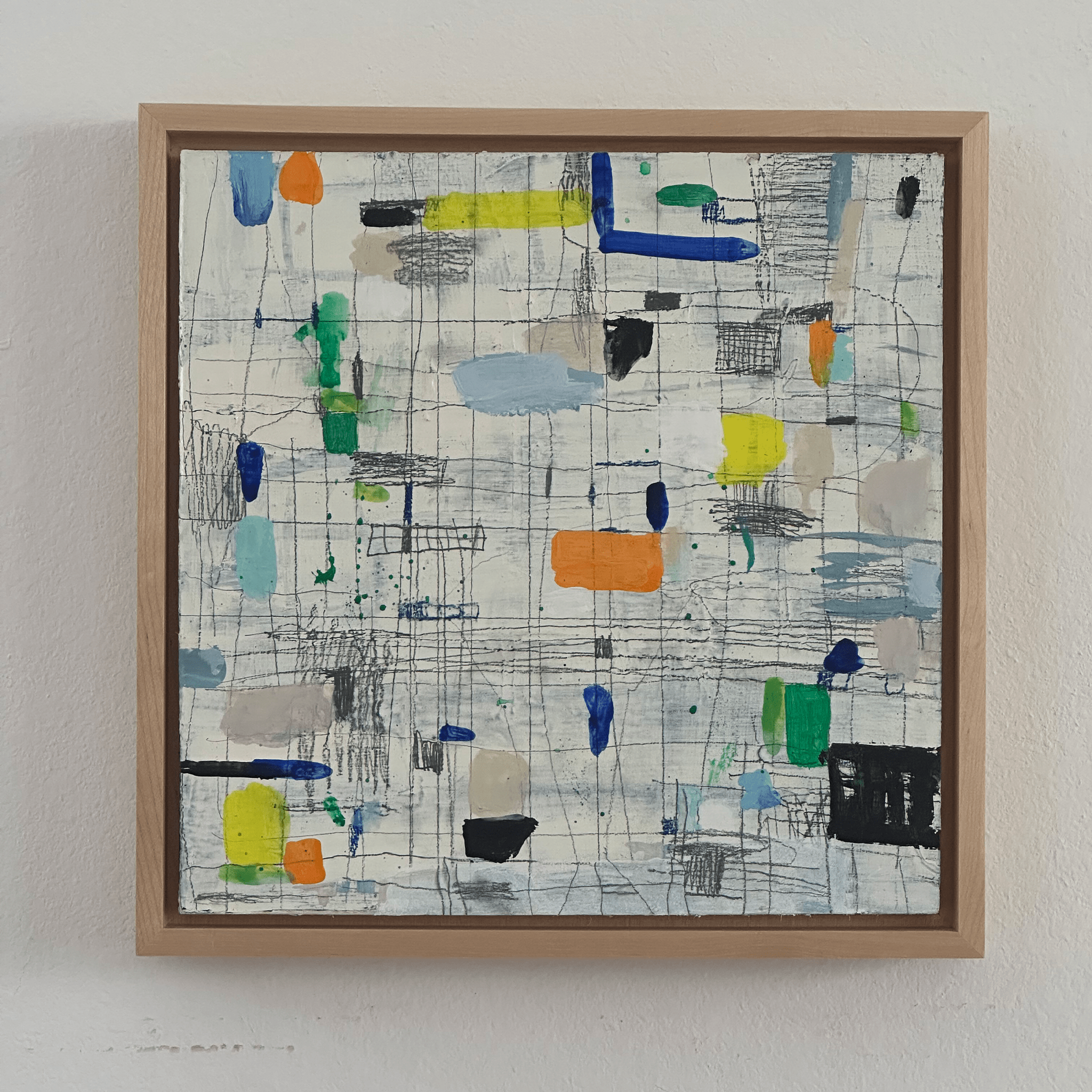 Transit 112, Mixed media on birch wood panel, 12" x 12" Framed
