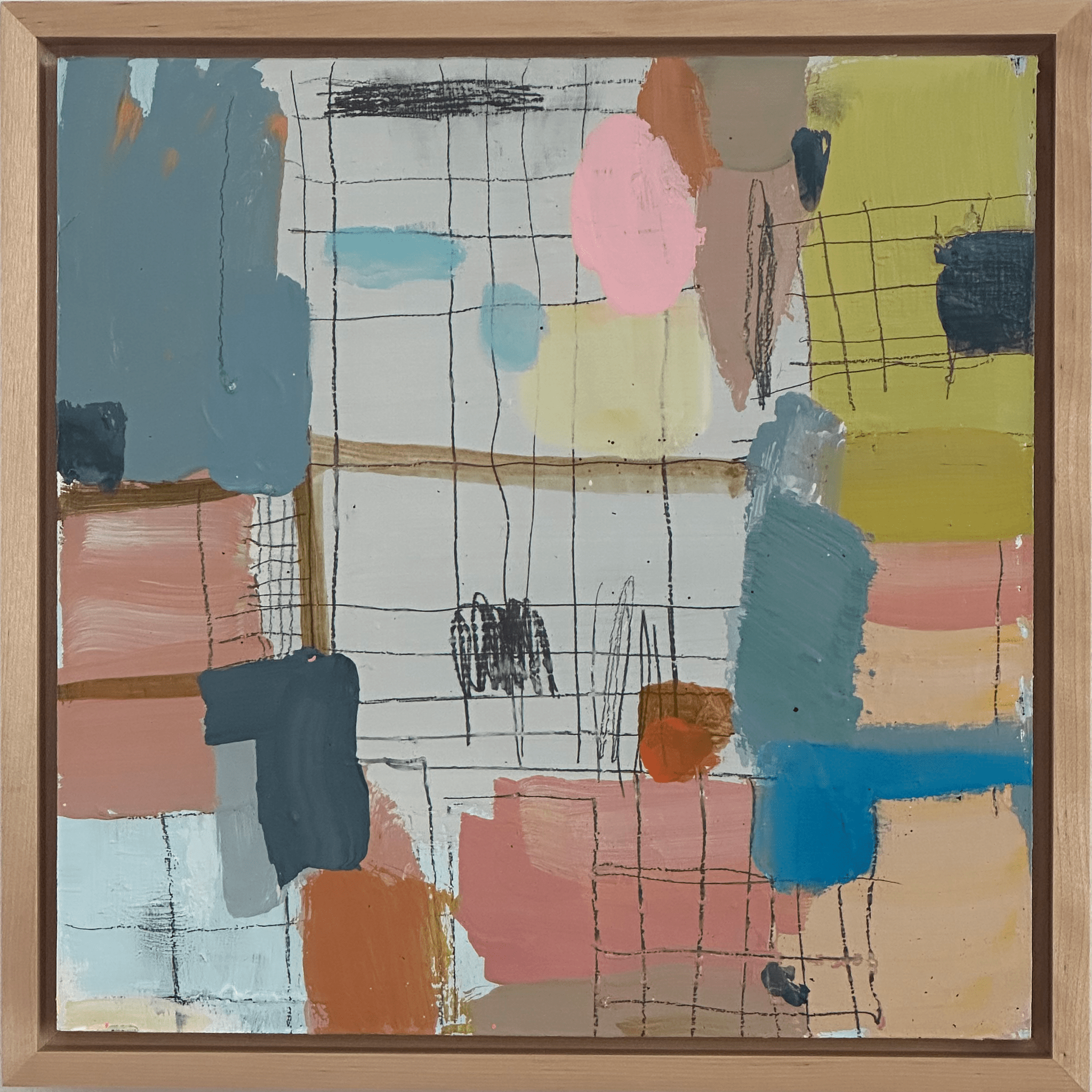Transit 102, Mixed media on birch wood panel, 12" x 12" Framed