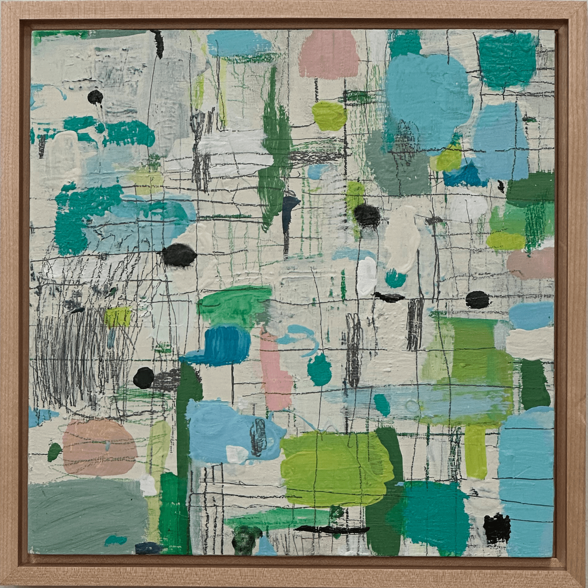 Transit 107, Mixed media on birch wood panel, 12" x 12" Framed