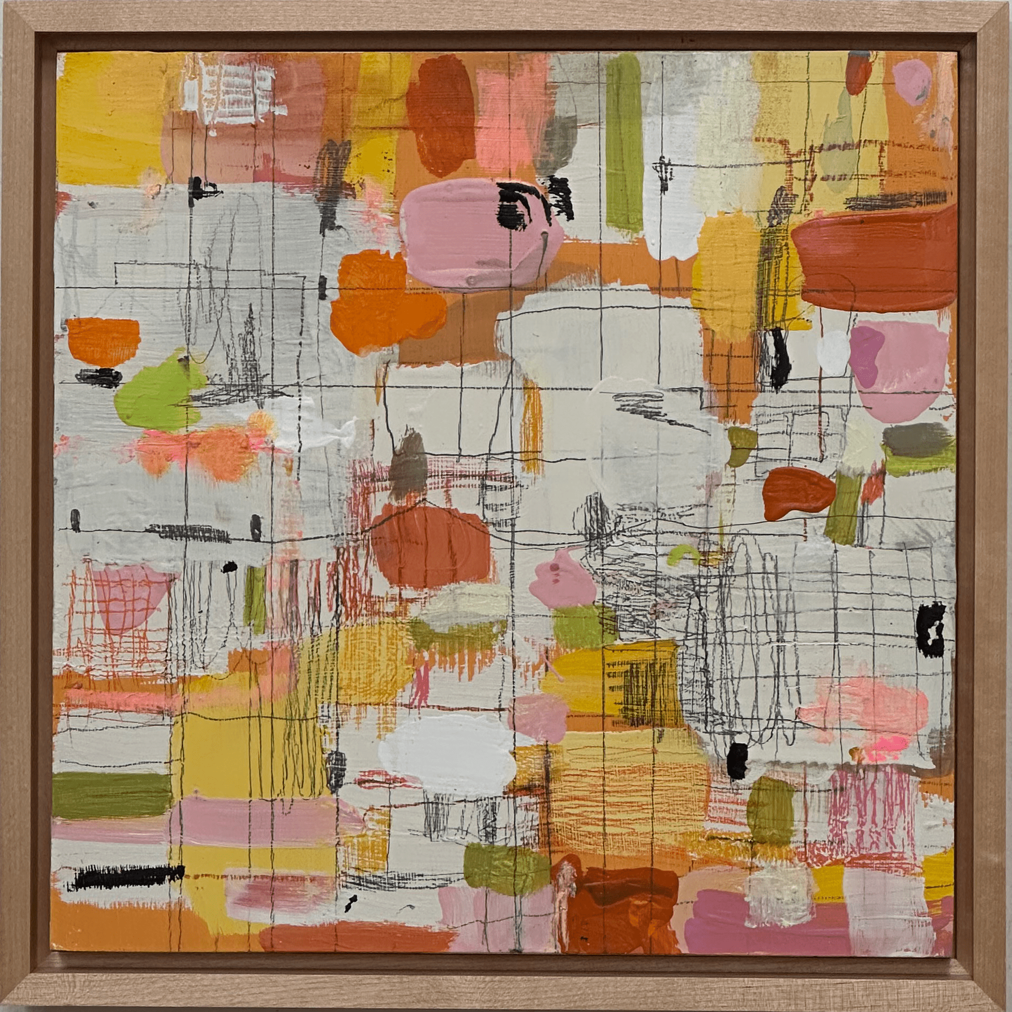 Transit 103, Mixed media on birch wood panel, 12" x 12" Framed