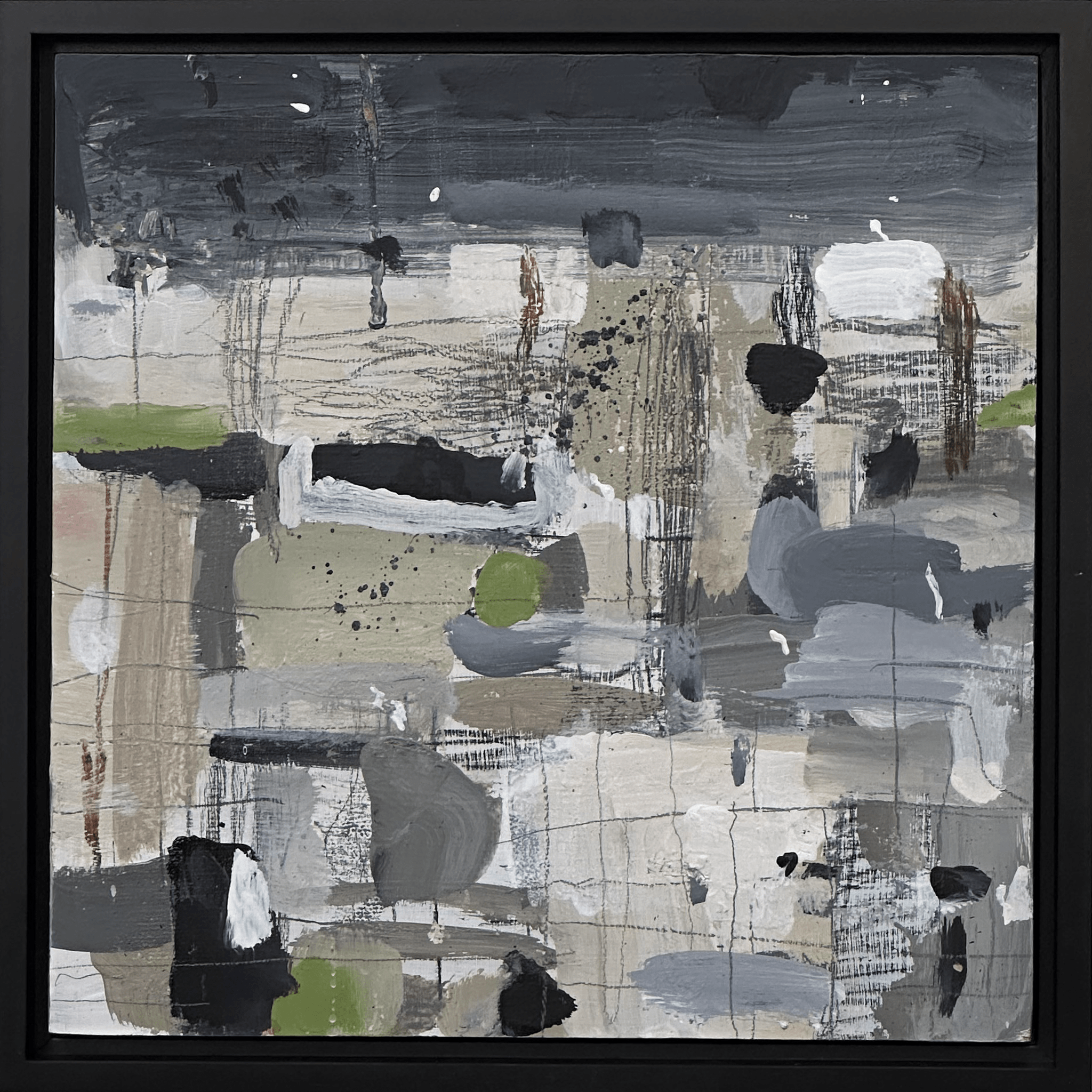 Transit 109, Mixed media on birch wood panel, 12" x 12" Framed