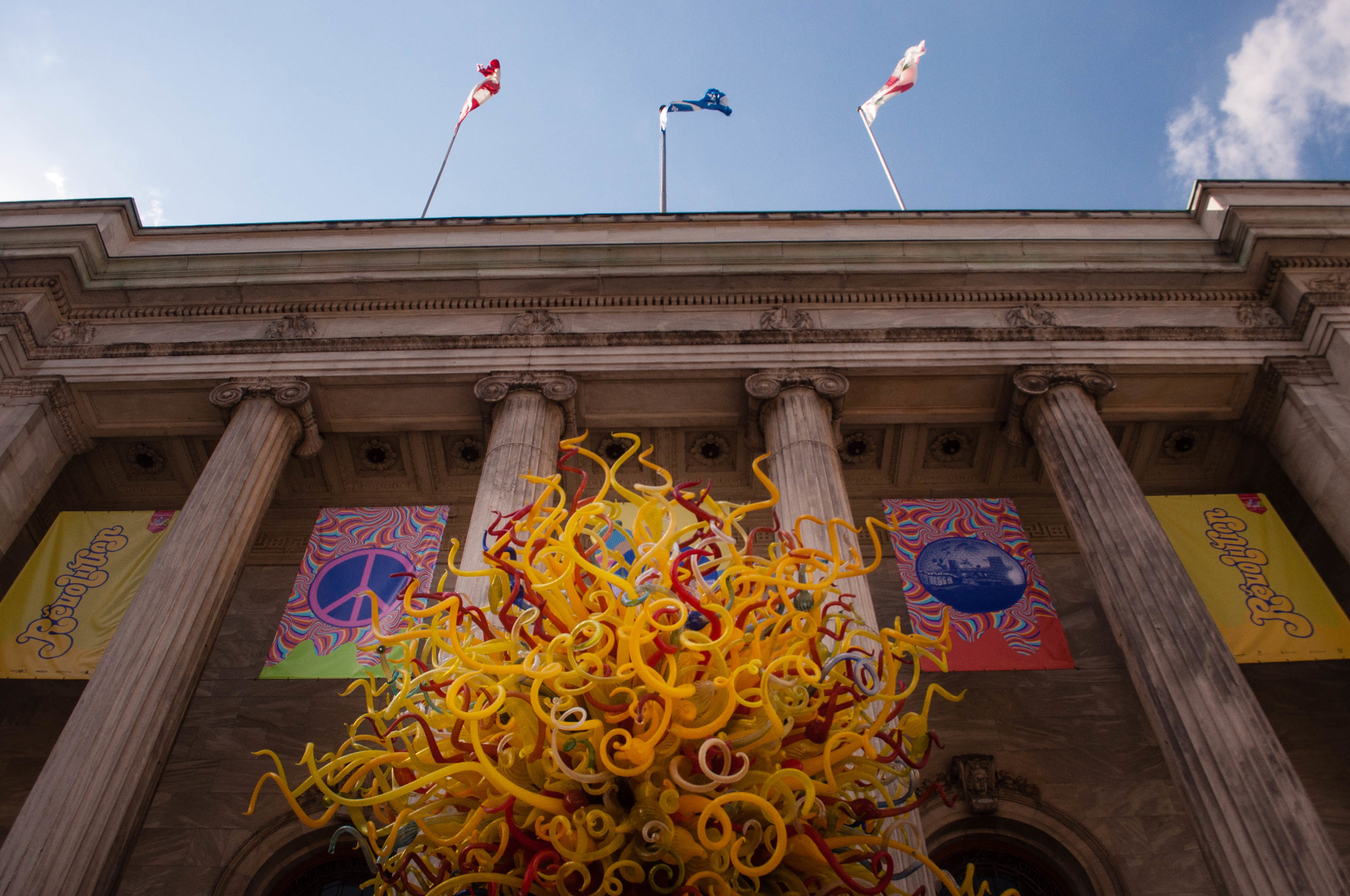 Montreal Fine art museum in the background and a sculpture in the foreground