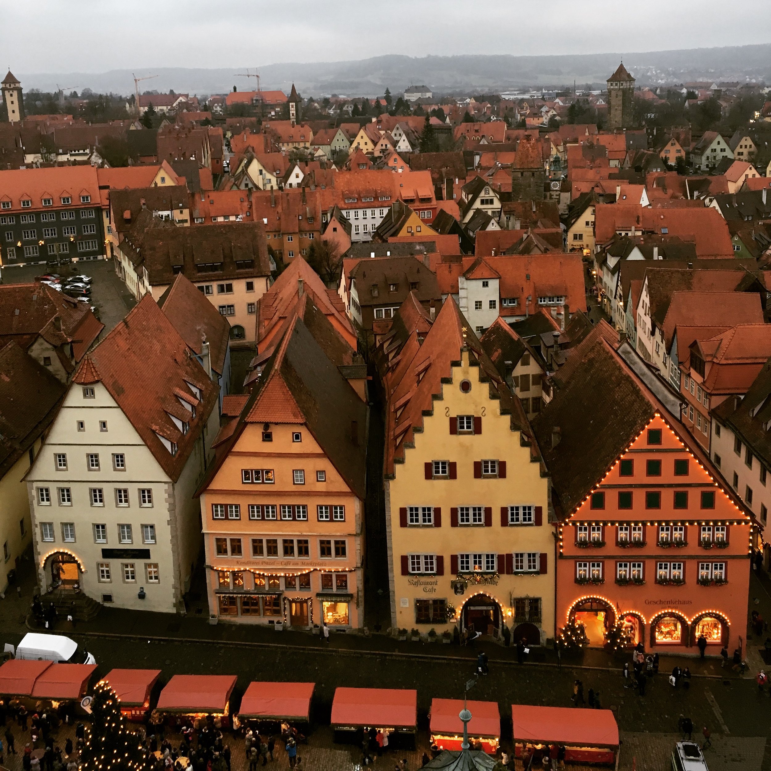 things to do in Rothenburg ob der Tauber. Rothenburg ob der Tauber medieval colourful buildings seen from the tower of the city hall 