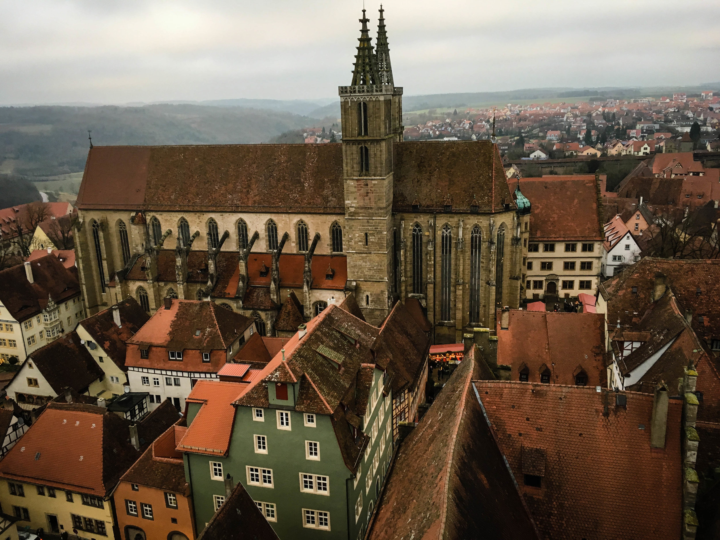 things to do in Rothenburg ob der Tauber. Rothenburg ob der Tauber medieval church seen from the tower of the city hall 